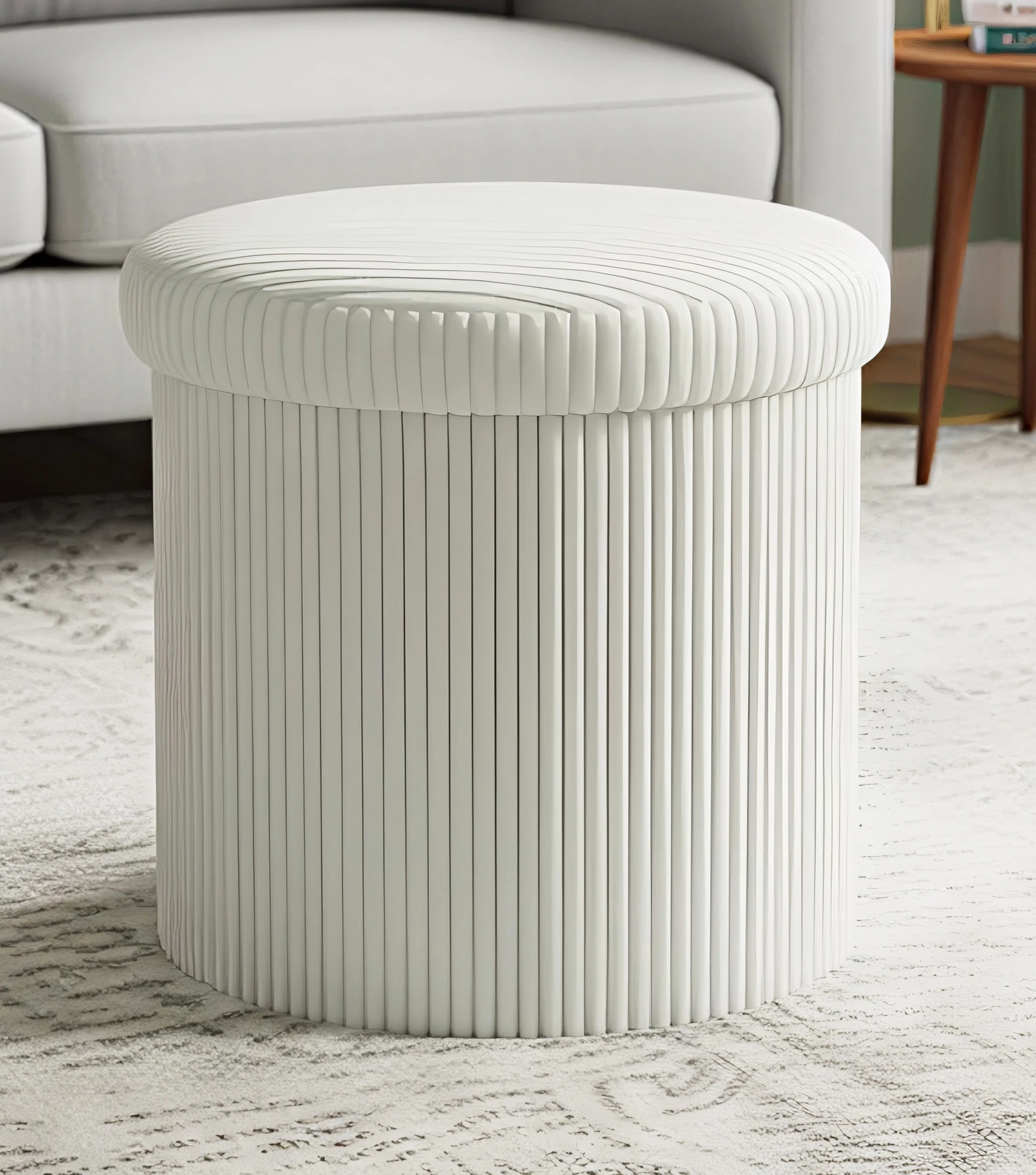 Pleated Upholstered Ottoman Stool