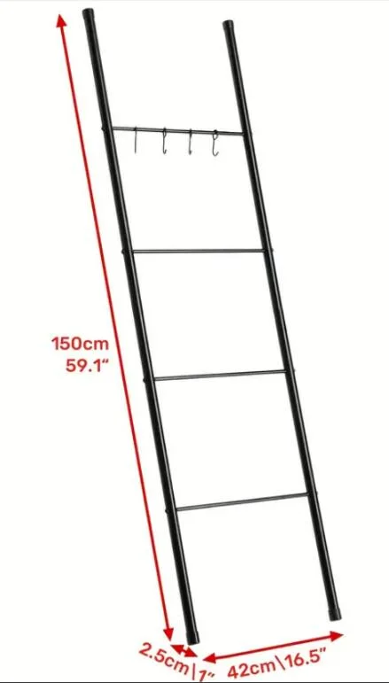 4-Tier Metal Ladder Towel Rack with Hooks