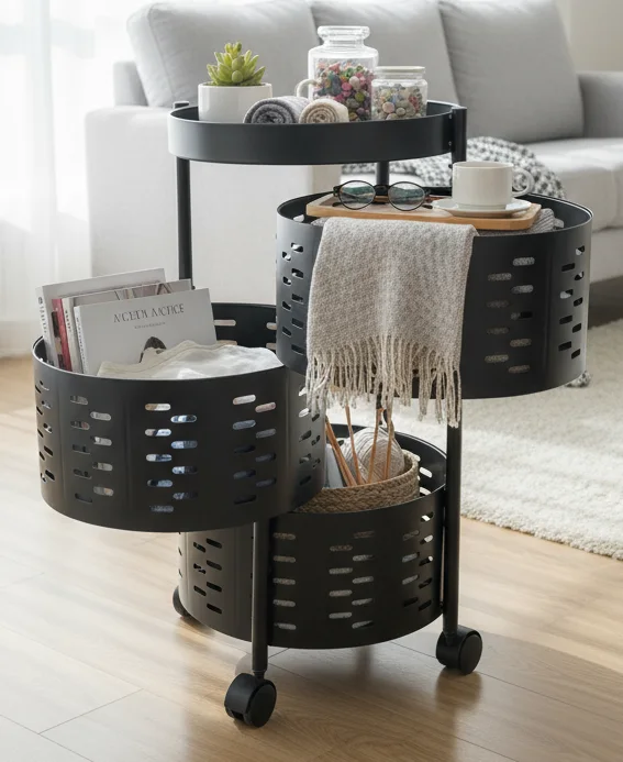 Rolling Storage Cart with Perforated Baskets