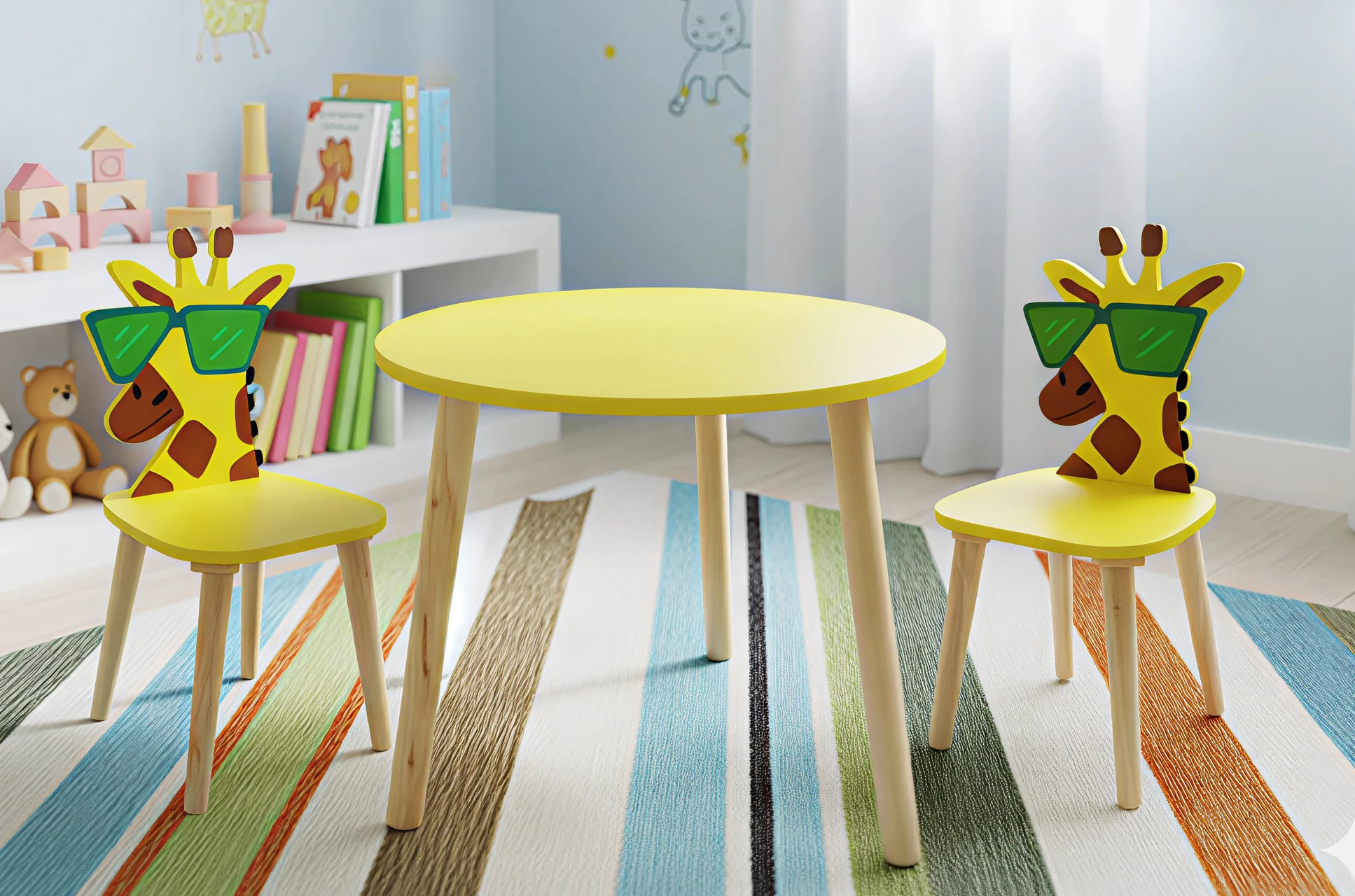 Yellow Children's Round Table and Giraffe Chair Set