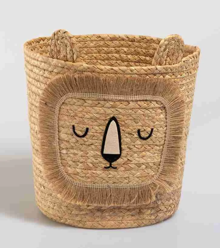Lion Face Woven Storage Basket