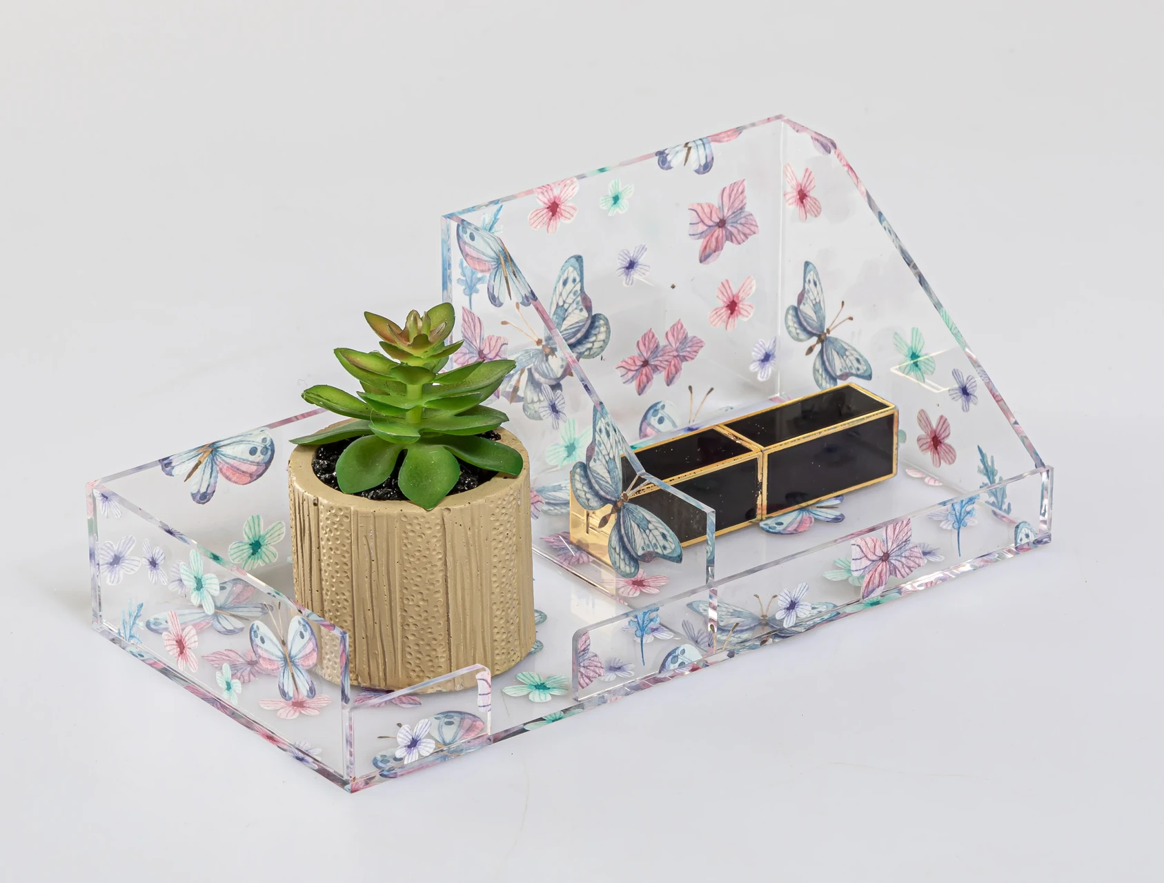 Acrylic Butterfly Pattern Desk Organizer Tray