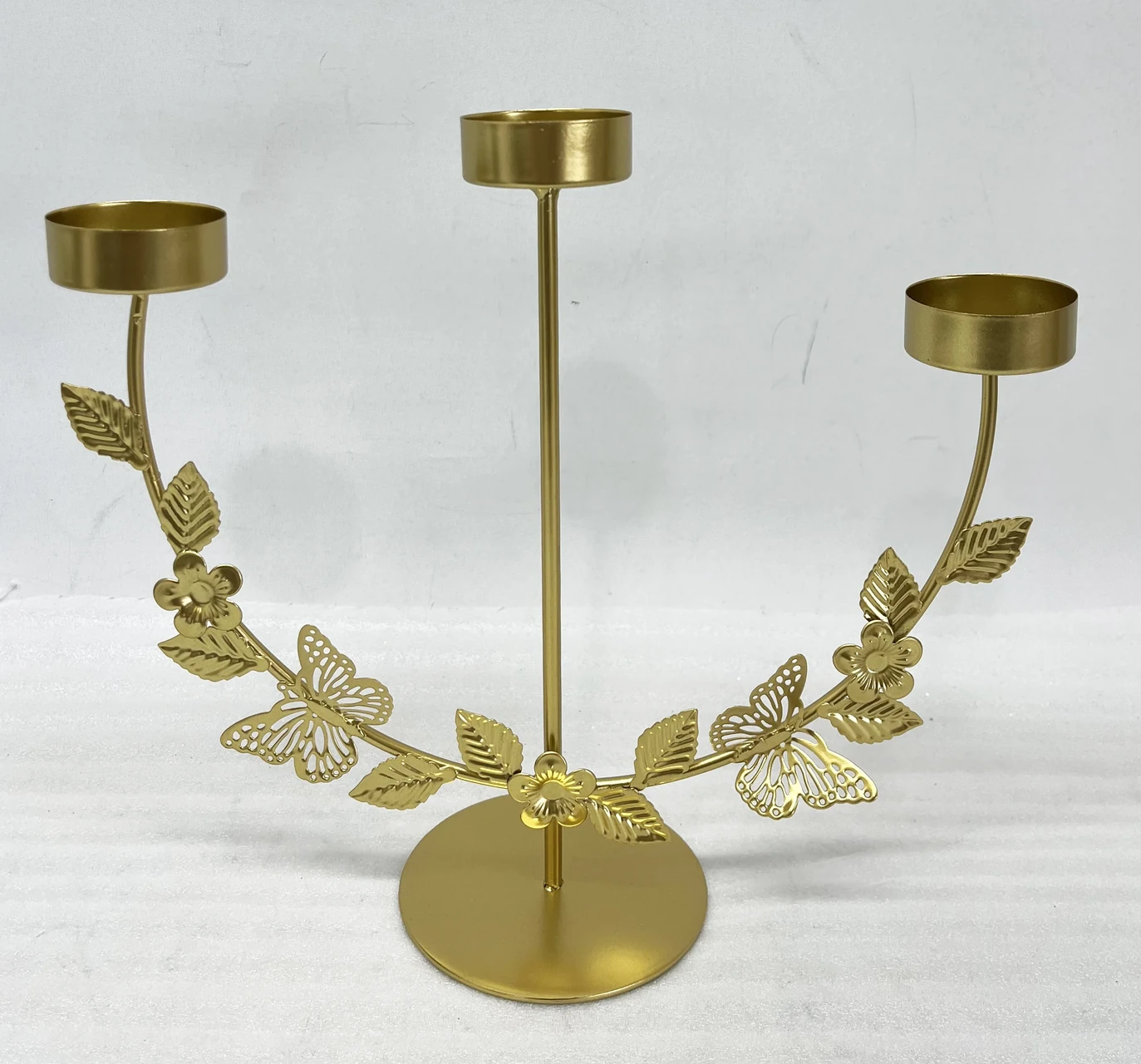 Gold Metal Butterfly Candle Holder with 3 Arms