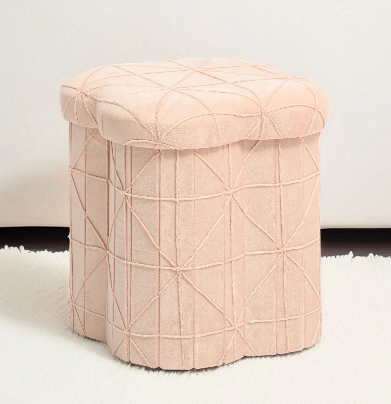 Geometric Quilted Storage Ottoman
