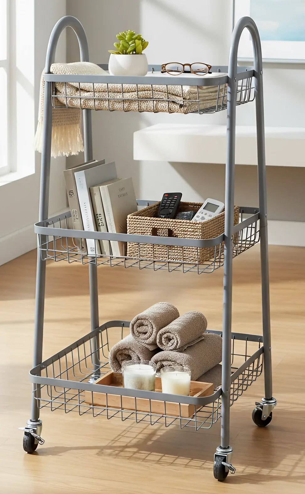 3-Tier Rolling Wire Storage Cart