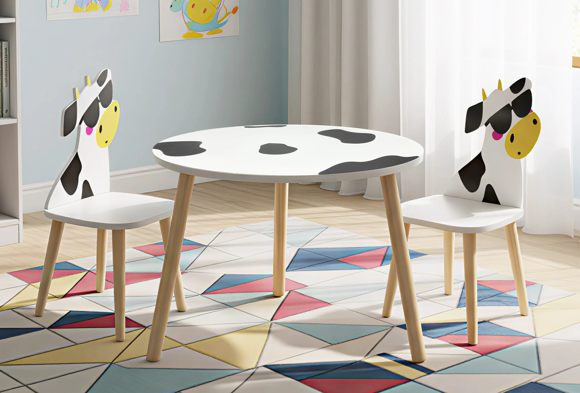 Kids Cow Pattern Round Table and Chair Set