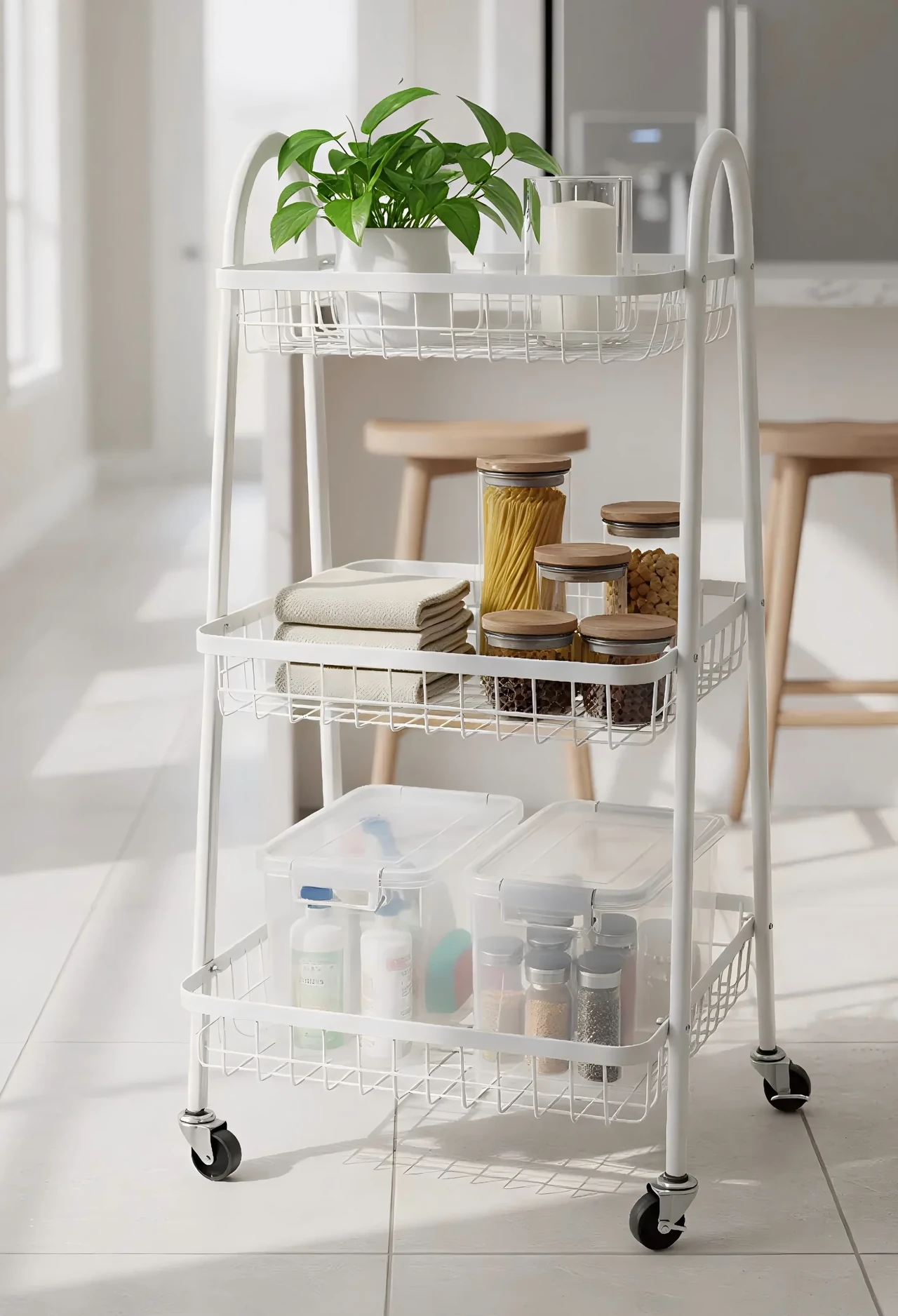 3-Tier Rolling Wire Storage Cart