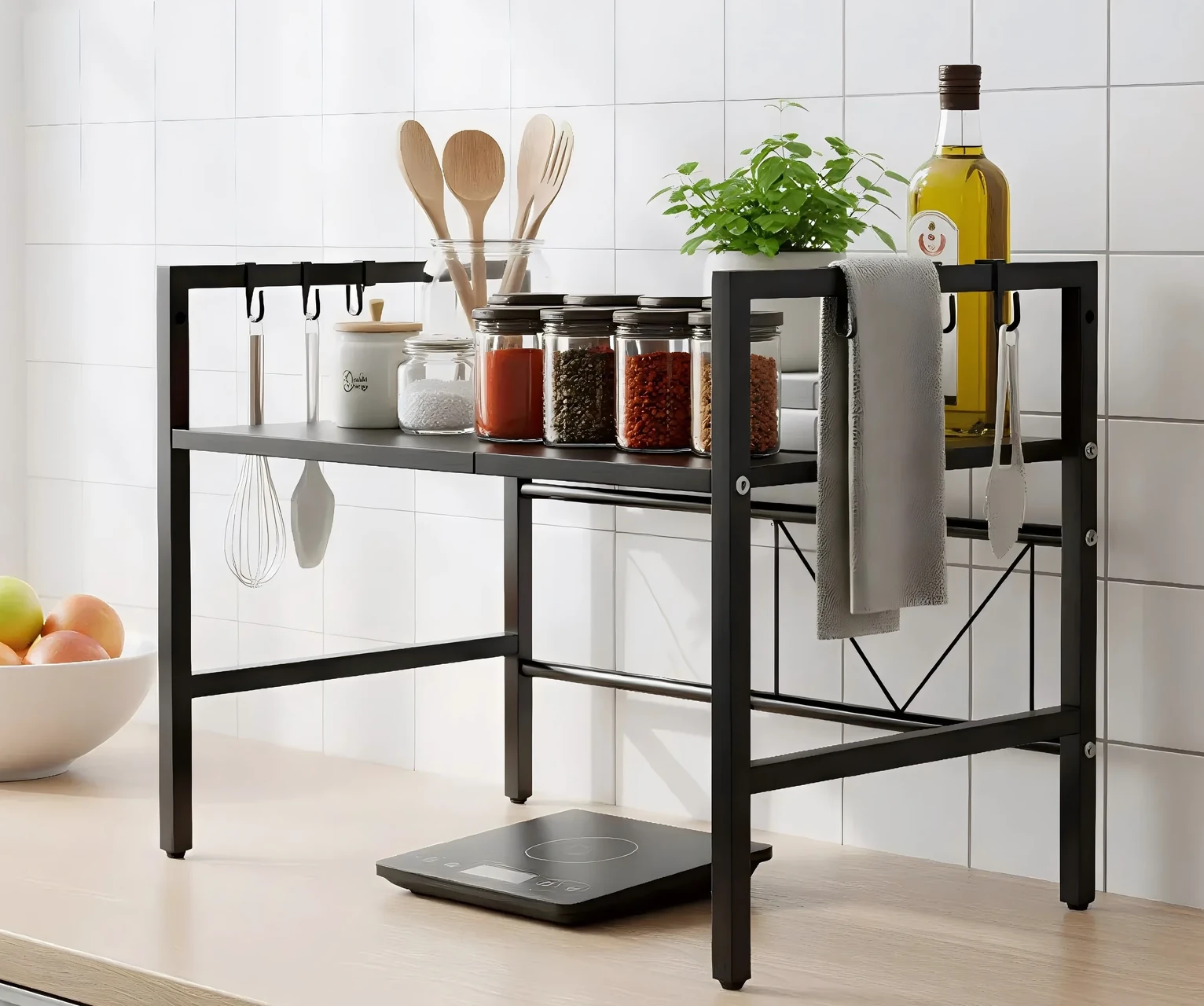 Kitchen Countertop Shelf with Hooks