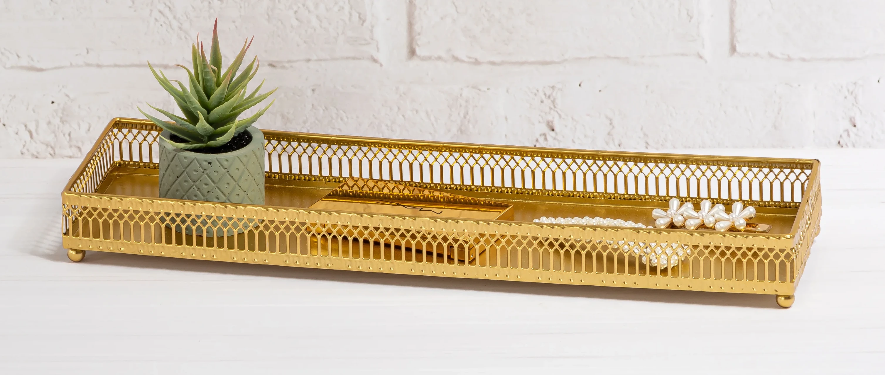 Gold Lattice Decorative Organizer Tray