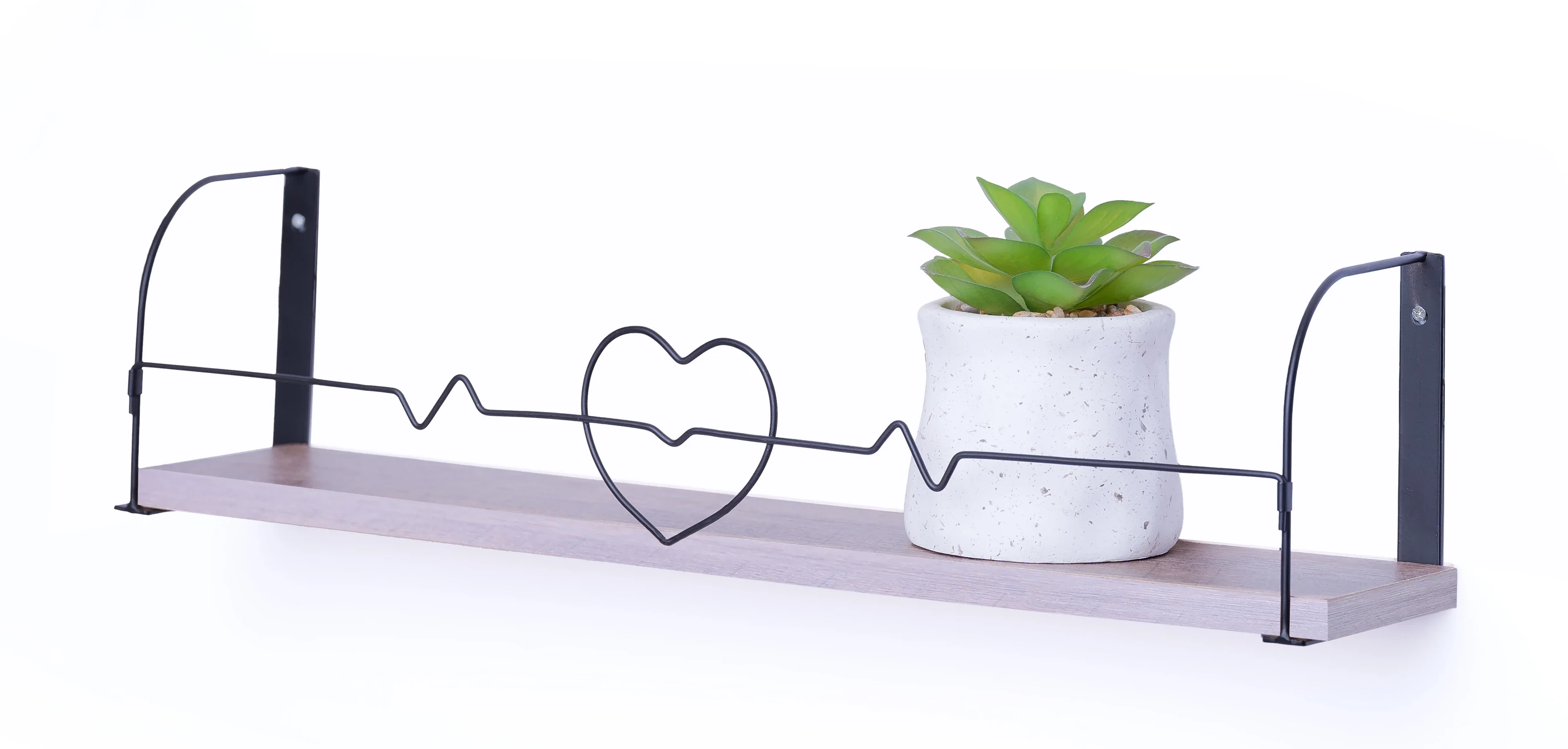 Wall mounted shelf with wire heart design