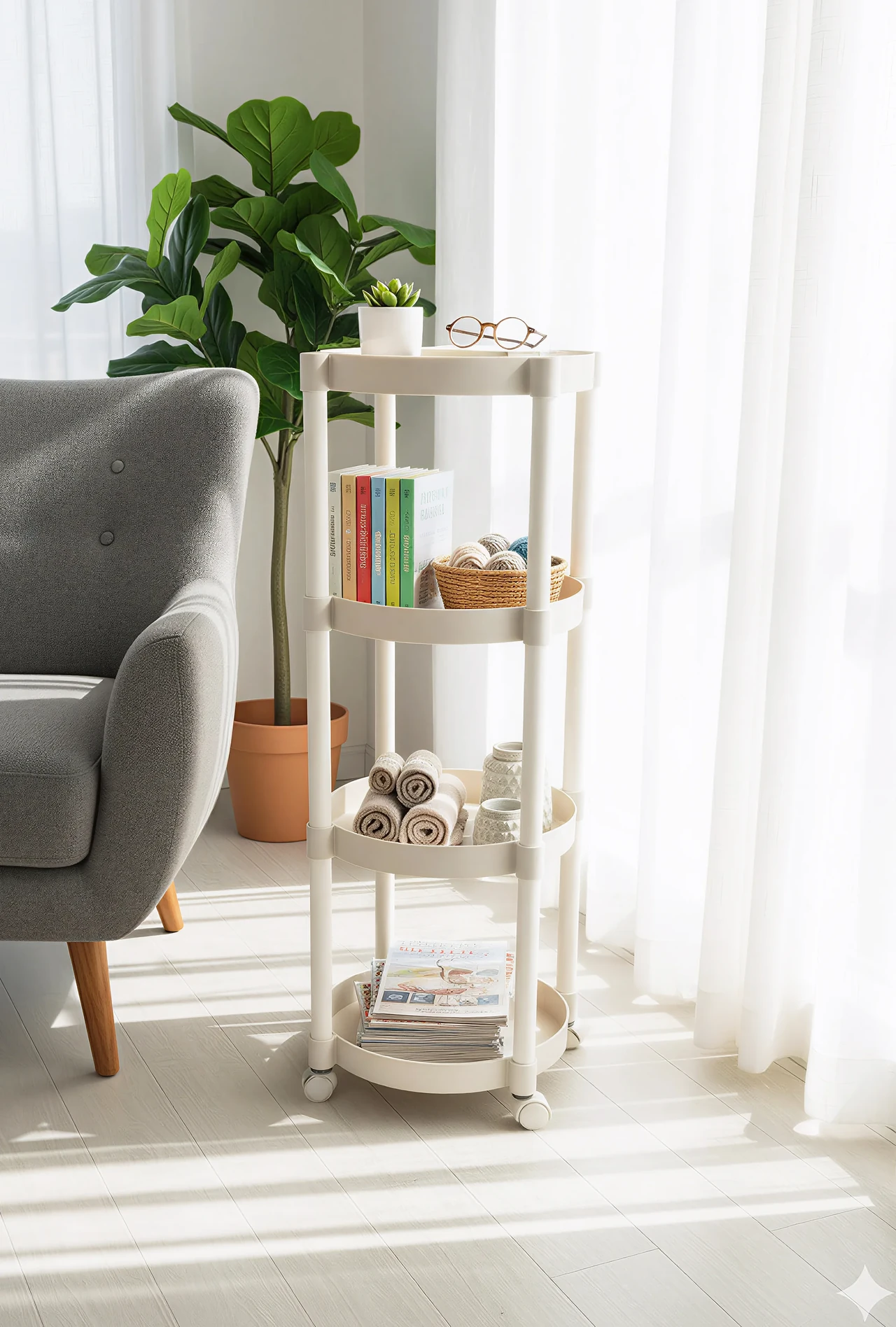 White 4-Tier Rolling Storage Cart
