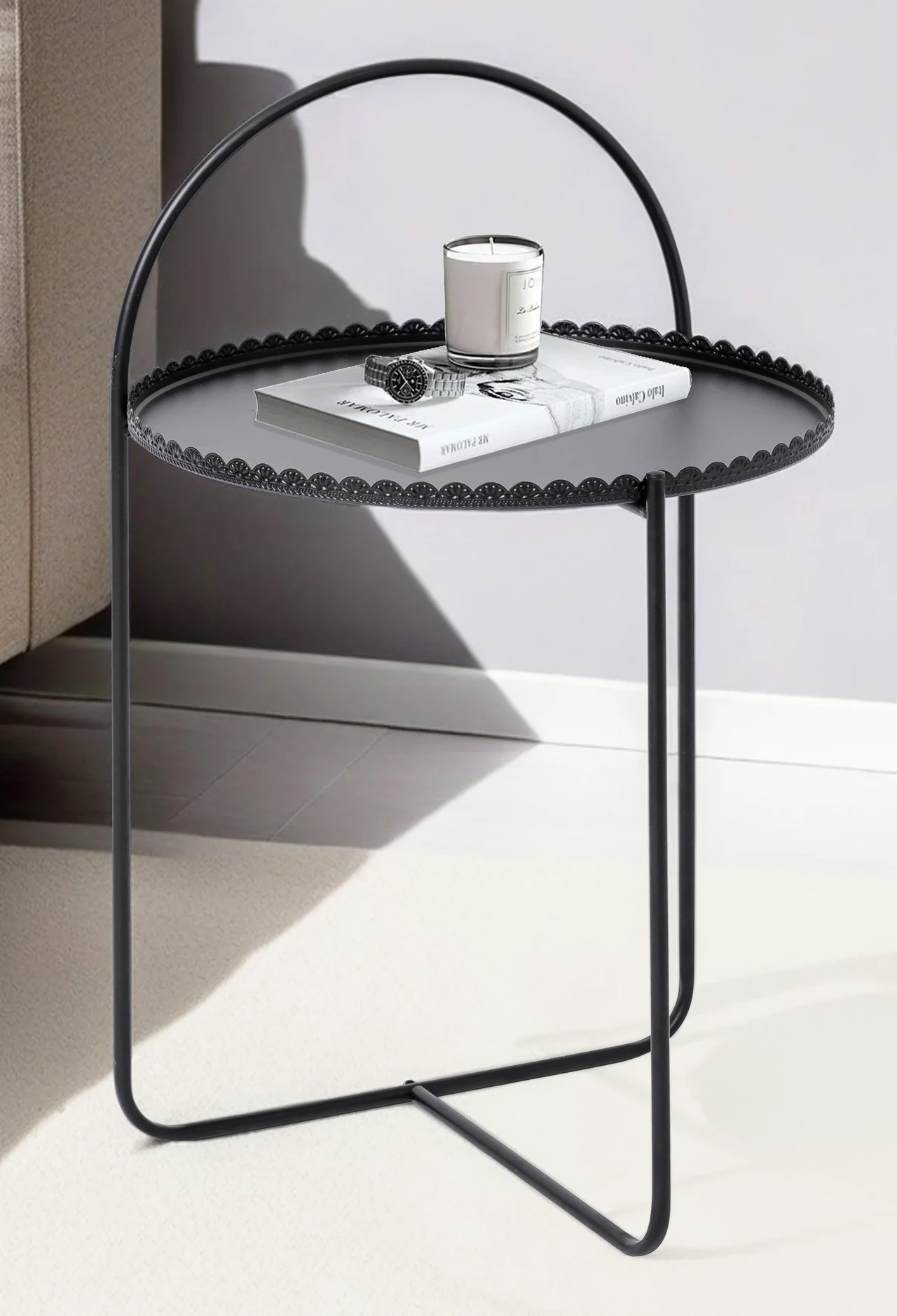 Modern Metal Side Table with Tray Top