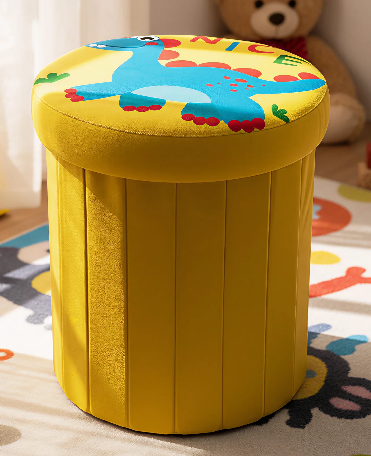 Dinosaur Print Yellow Storage Stool