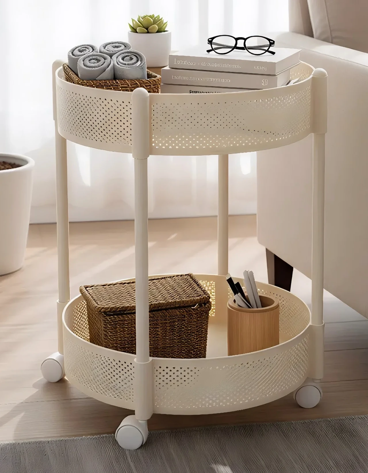 2-Tier Perforated Rolling Storage Cart
