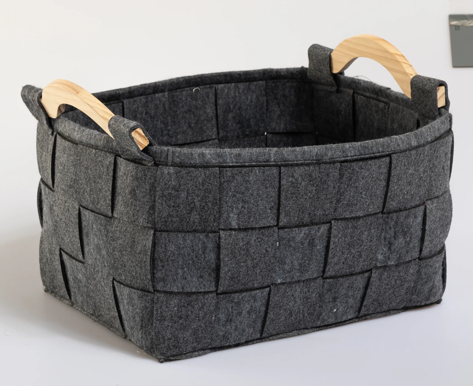 Woven Felt Storage Basket with Wooden Handles