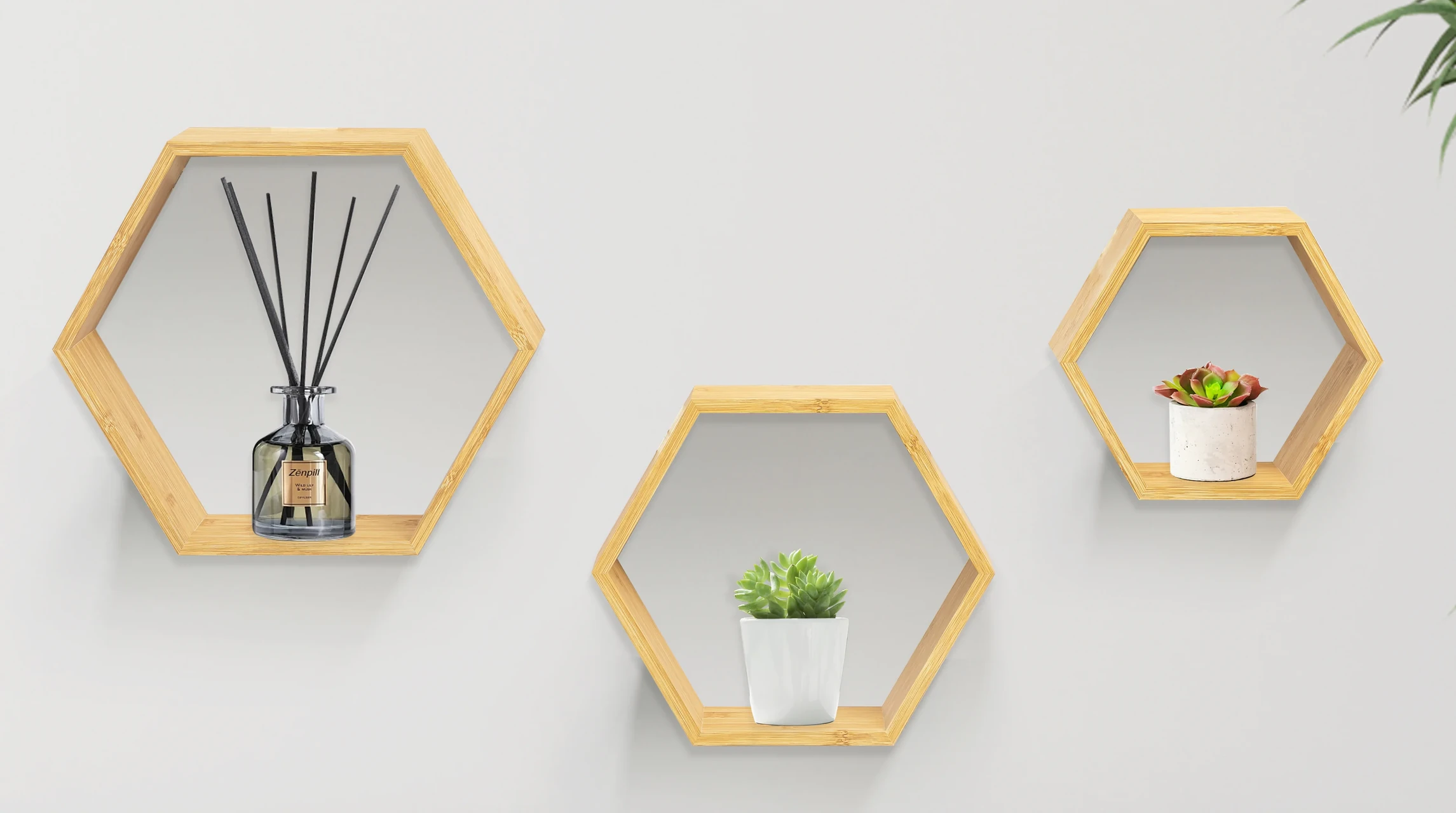 Hexagonal Bamboo Wall Shelf