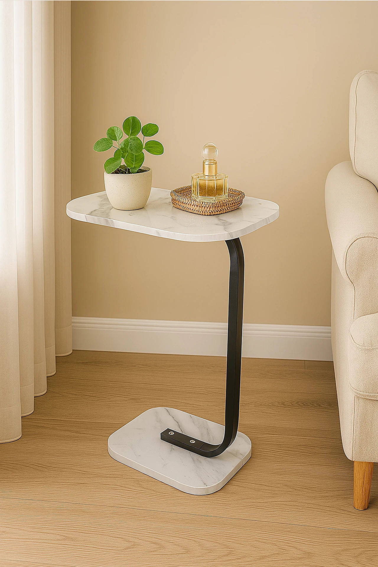 Curved Leg Marble Top Side Table
