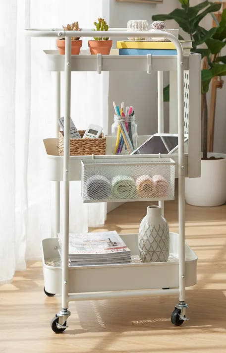 3-Tier Utility Cart with Hanging Basket