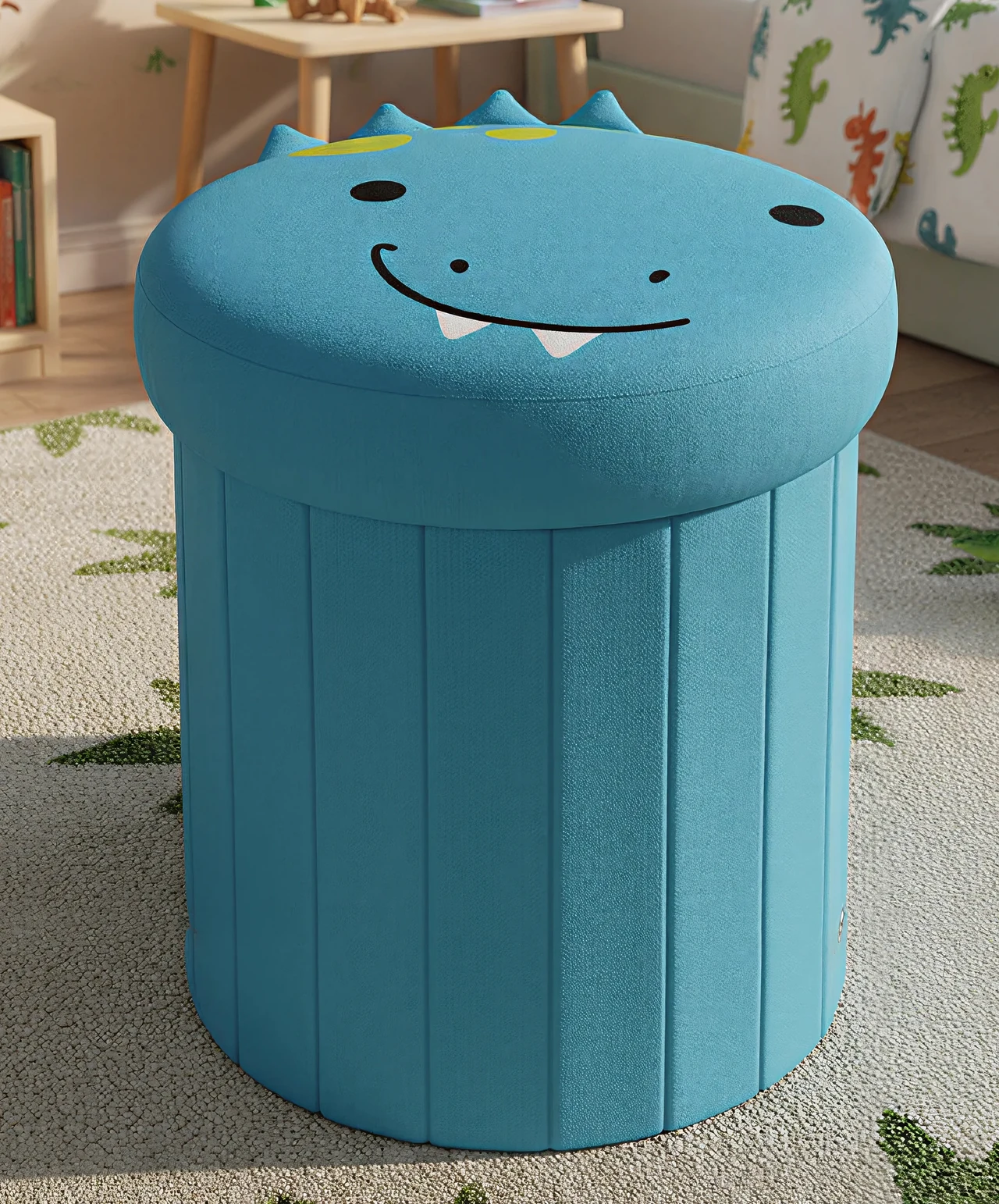 Blue Dinosaur Face Storage Ottoman