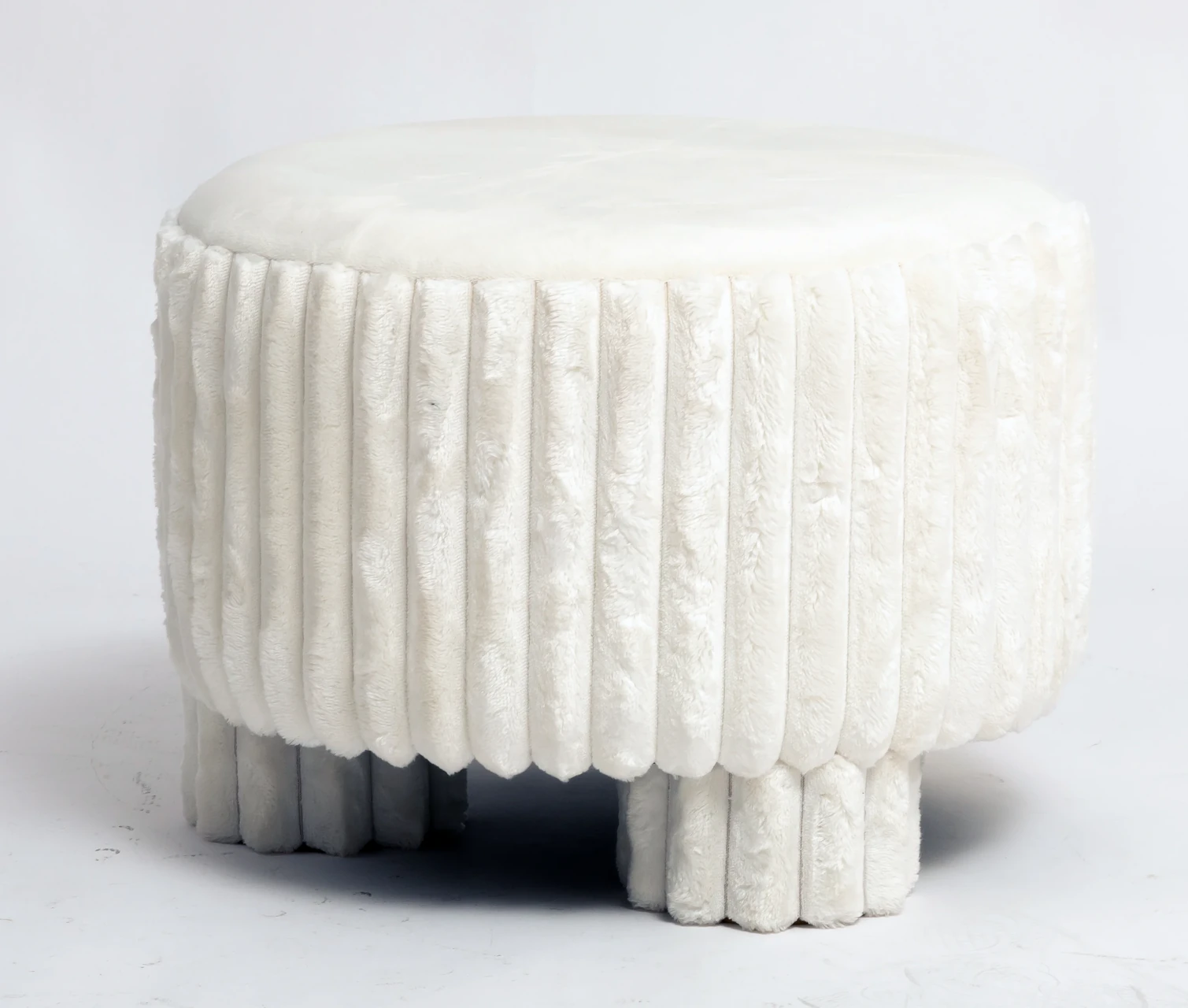 Round Ribbed Upholstered Ottoman Footstool
