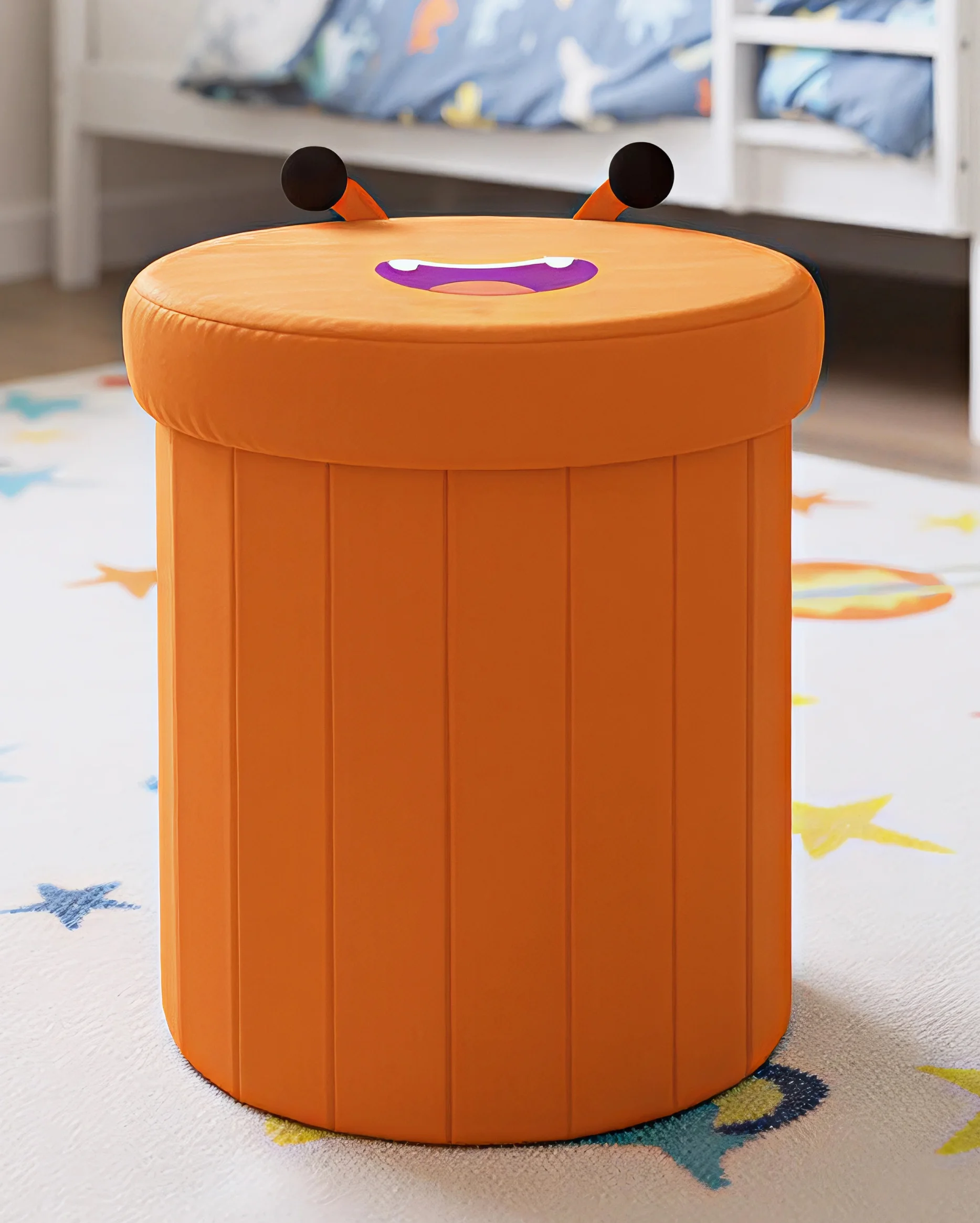 Orange Cartoon Face Storage Stool