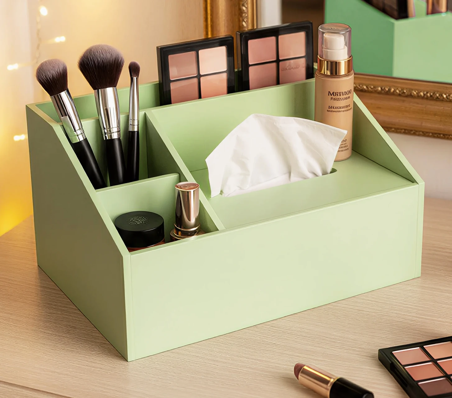 Wooden Multi-compartment Makeup Organizer