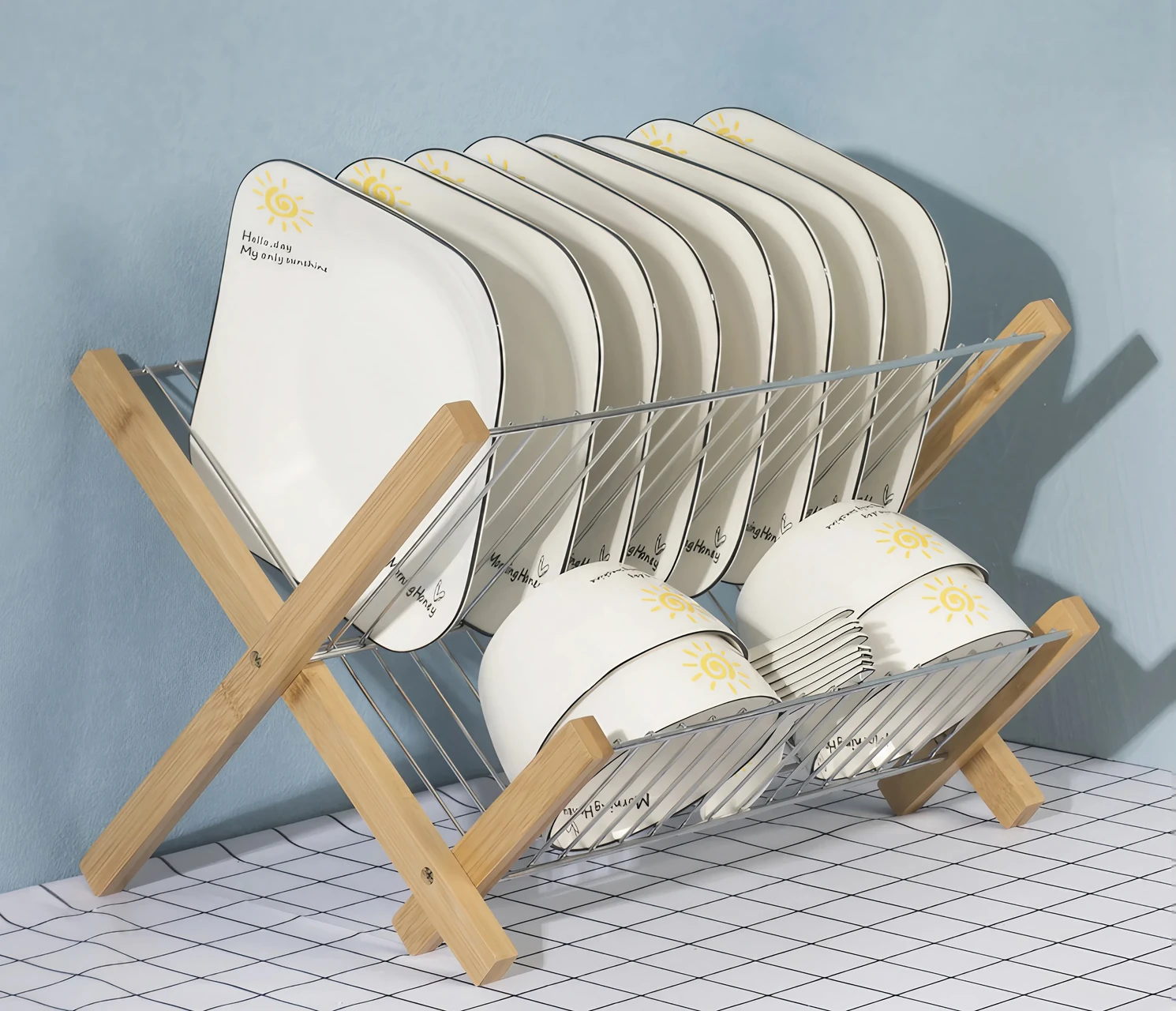 Wooden Frame Dish Drying Rack with Wire Mesh