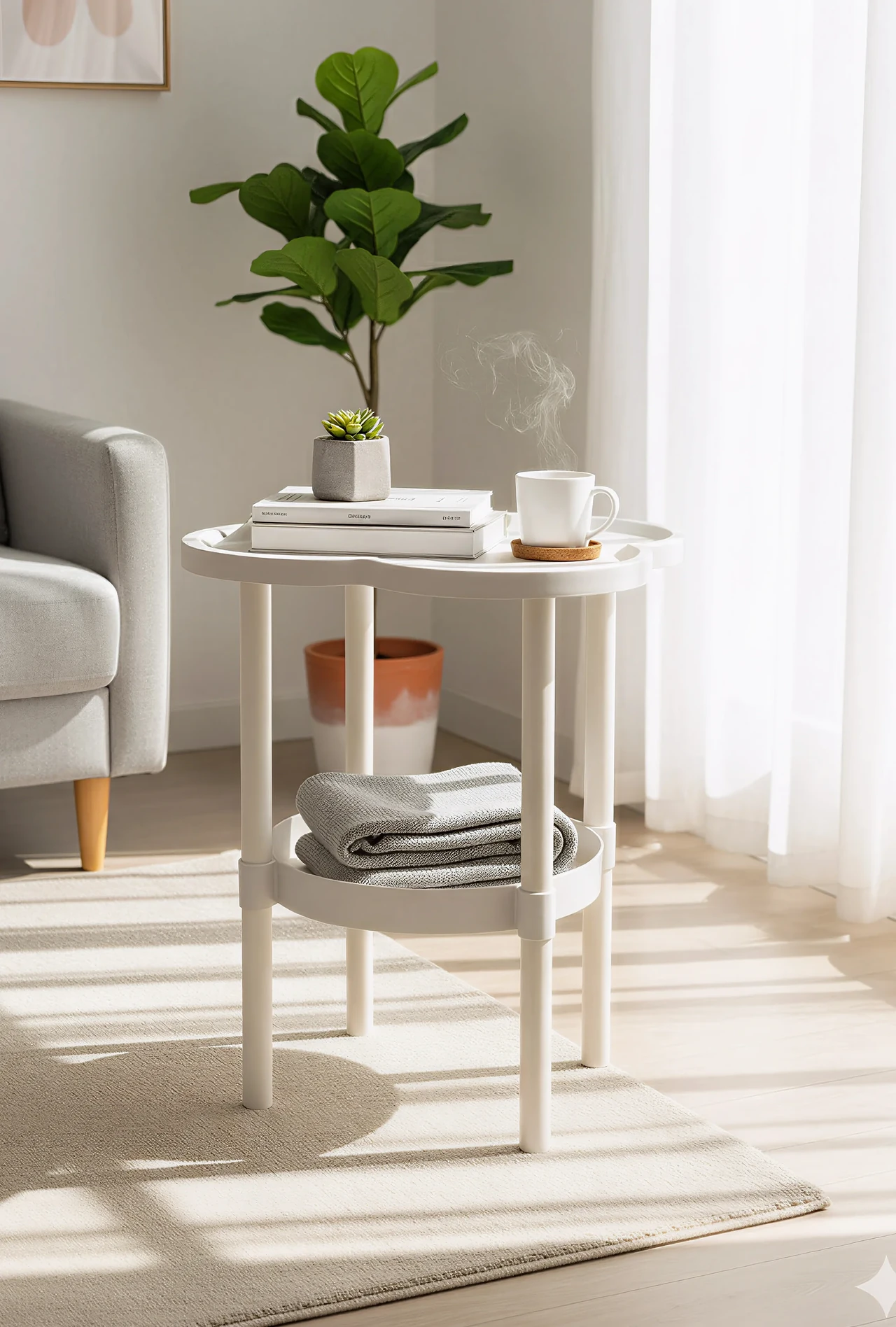 Two-tier side table with tray top