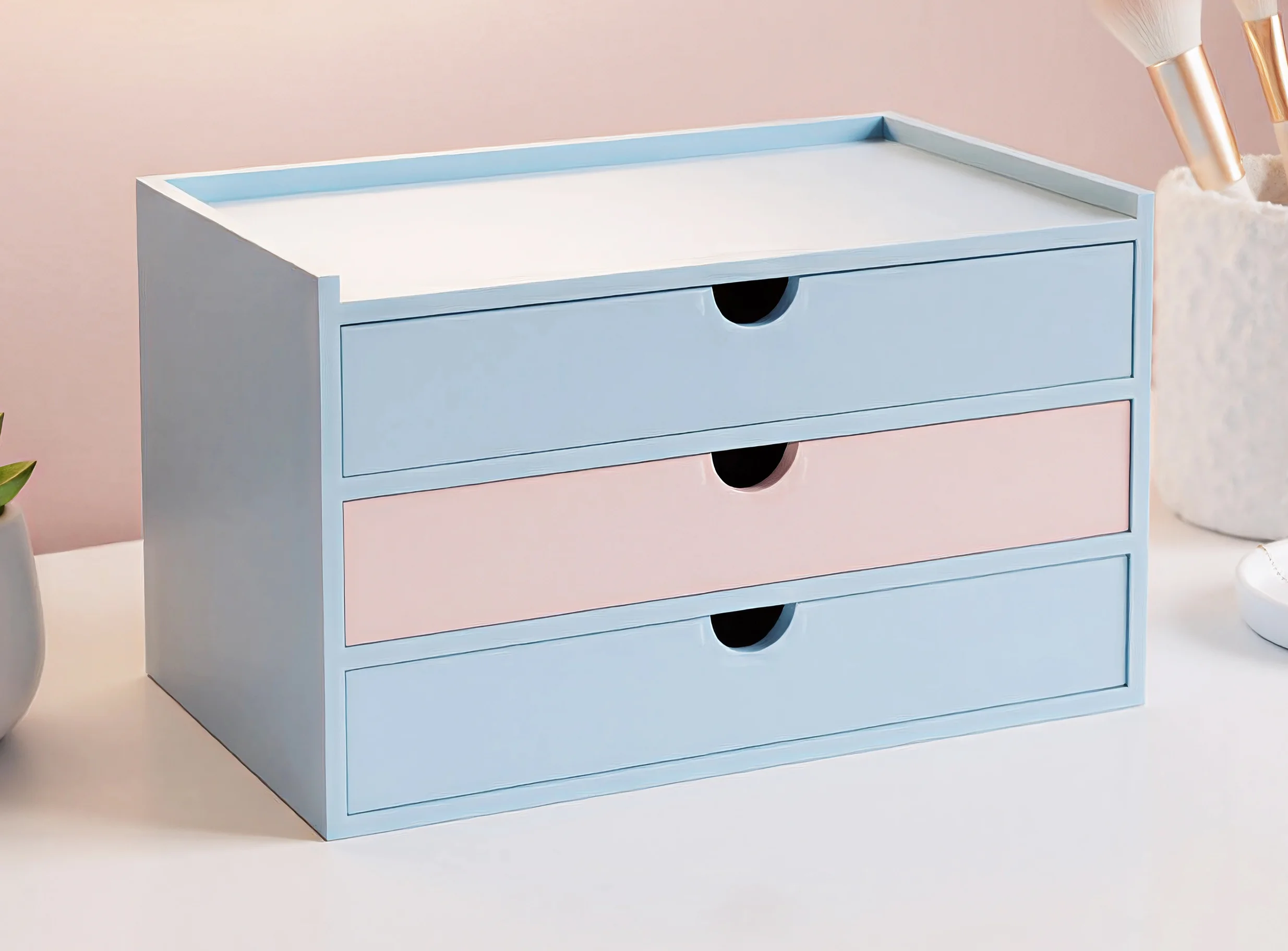 3-Drawer Desktop Organizer Storage Box with Tray