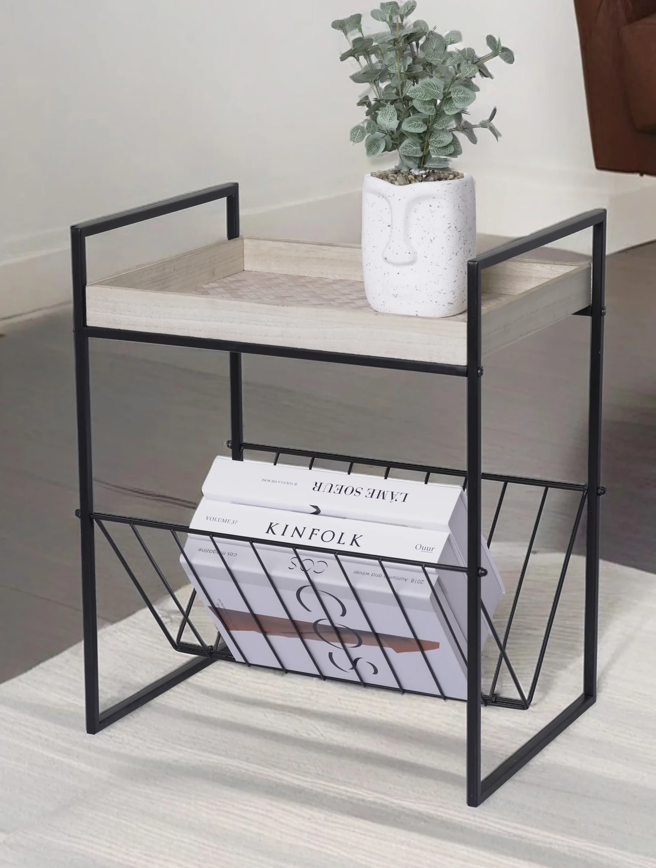 Modern Side Table with Tray Top and Magazine Rack