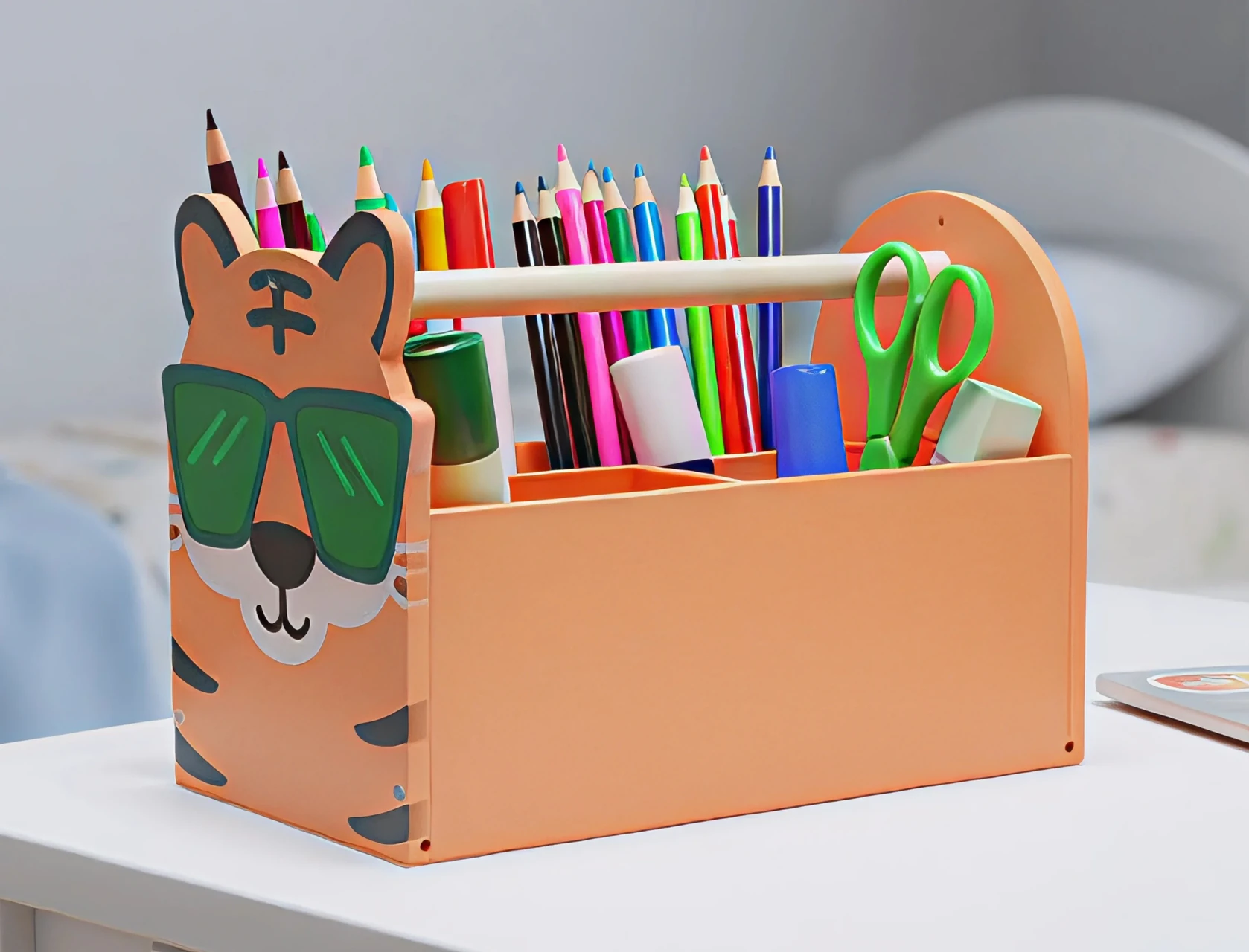 Wooden Tiger Face Stationery Organizer