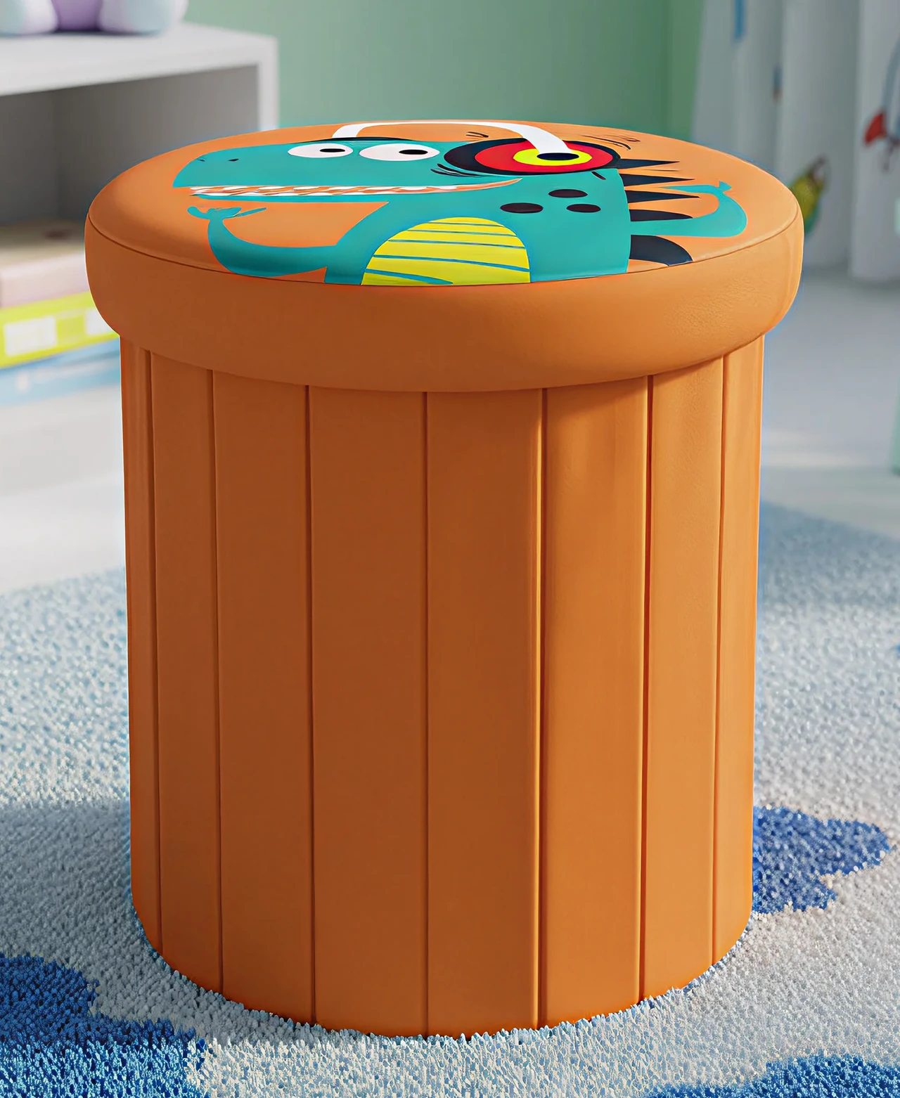 Orange Dinosaur Print Kids Stool