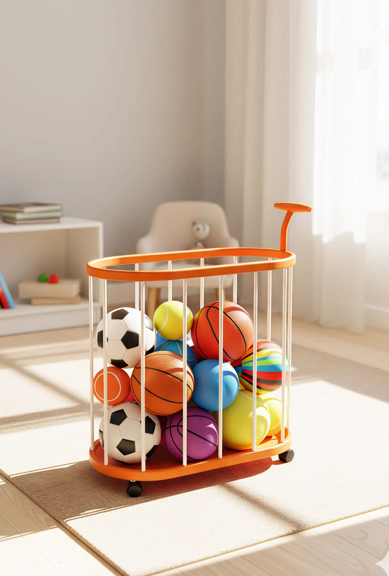 Oval Ball Storage Cart with Wheels