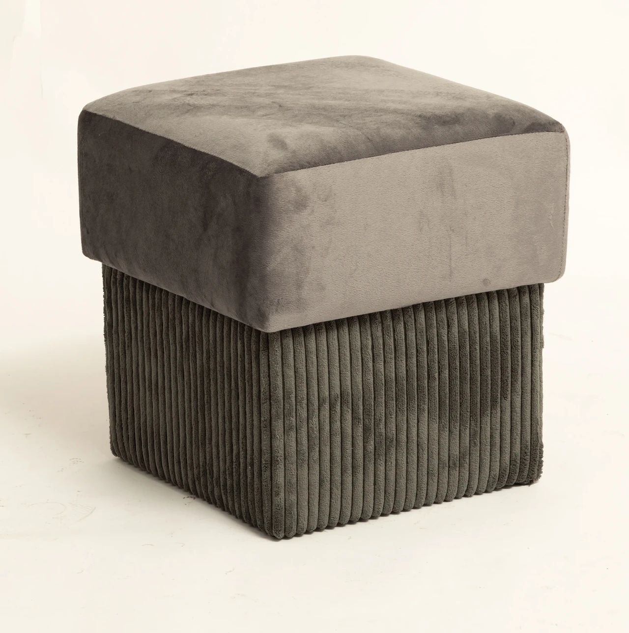 Grey Velvet Corduroy Ottoman