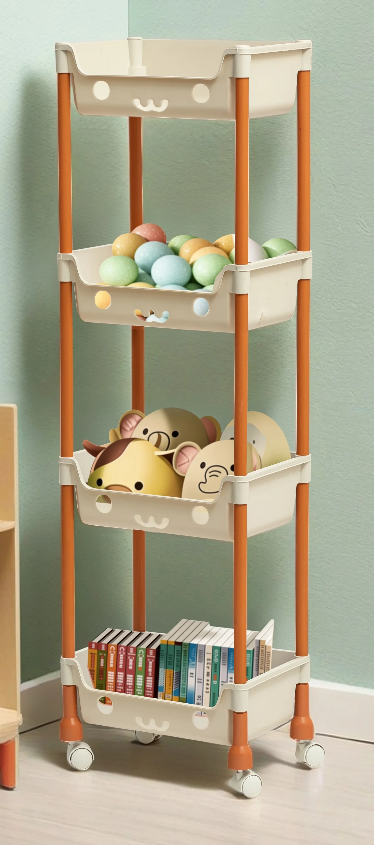 4-tier rolling storage cart with baskets