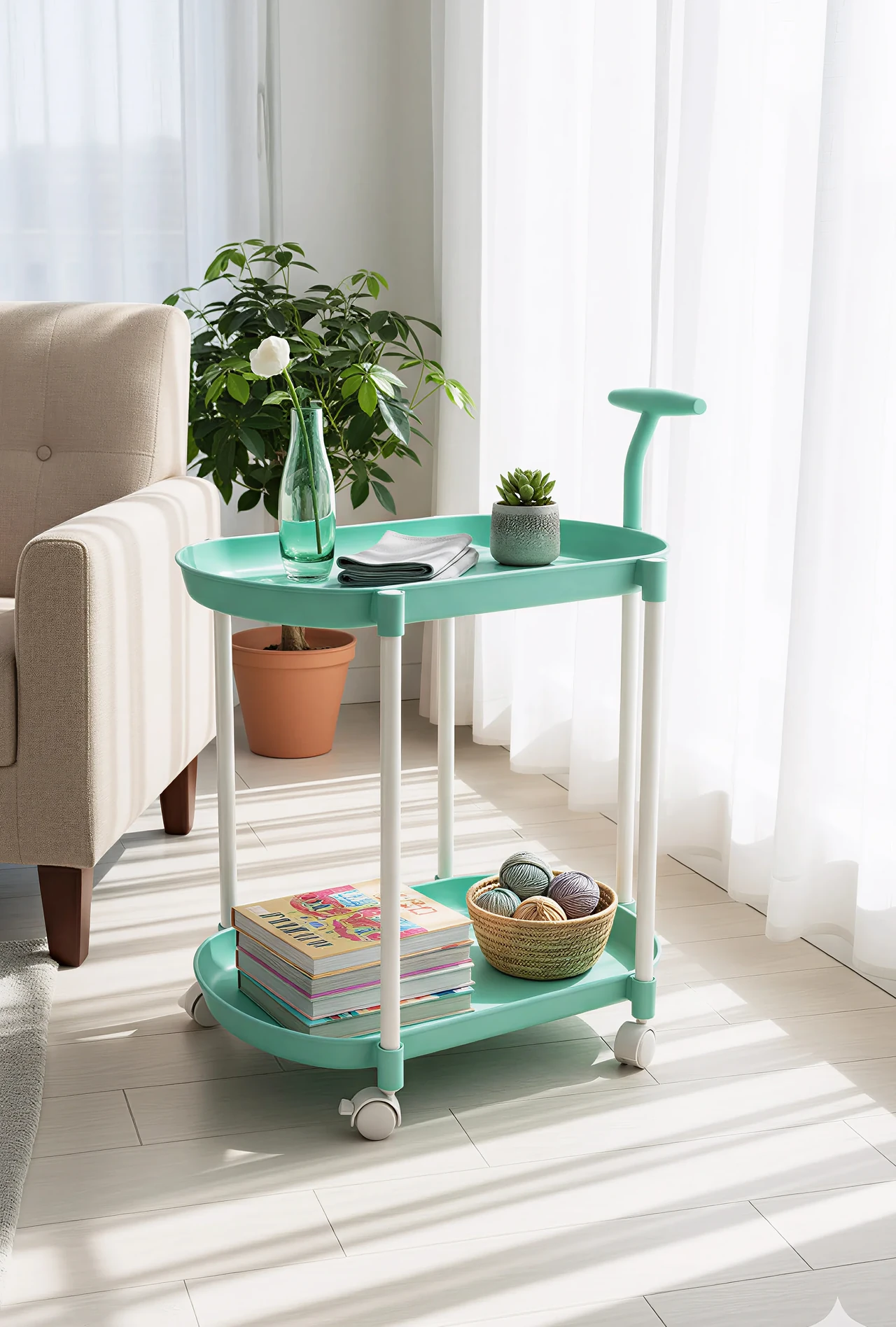 2-Tier Rolling Utility Cart with Wheels