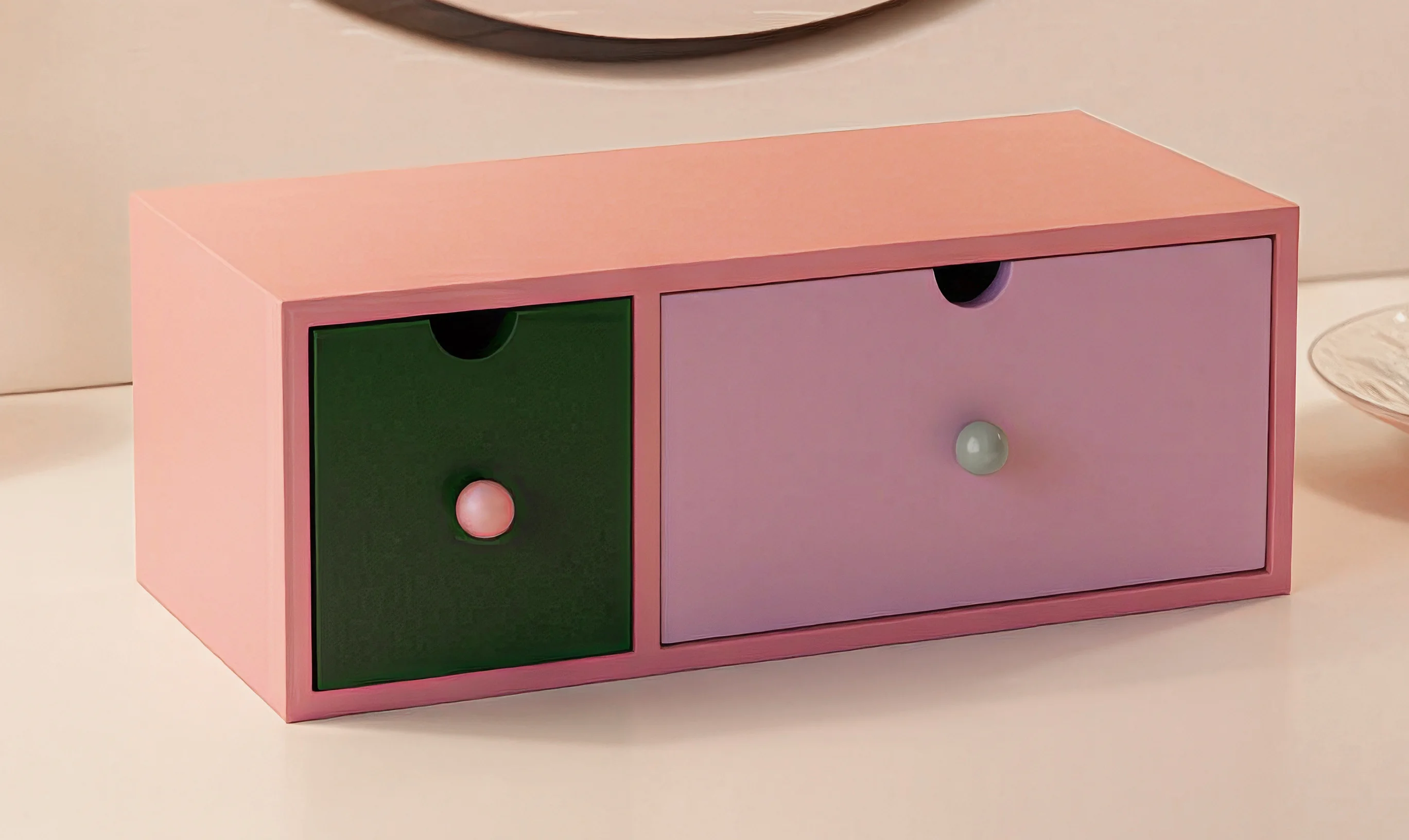 Wooden Two-Drawer Storage Cabinet with Pink Frame