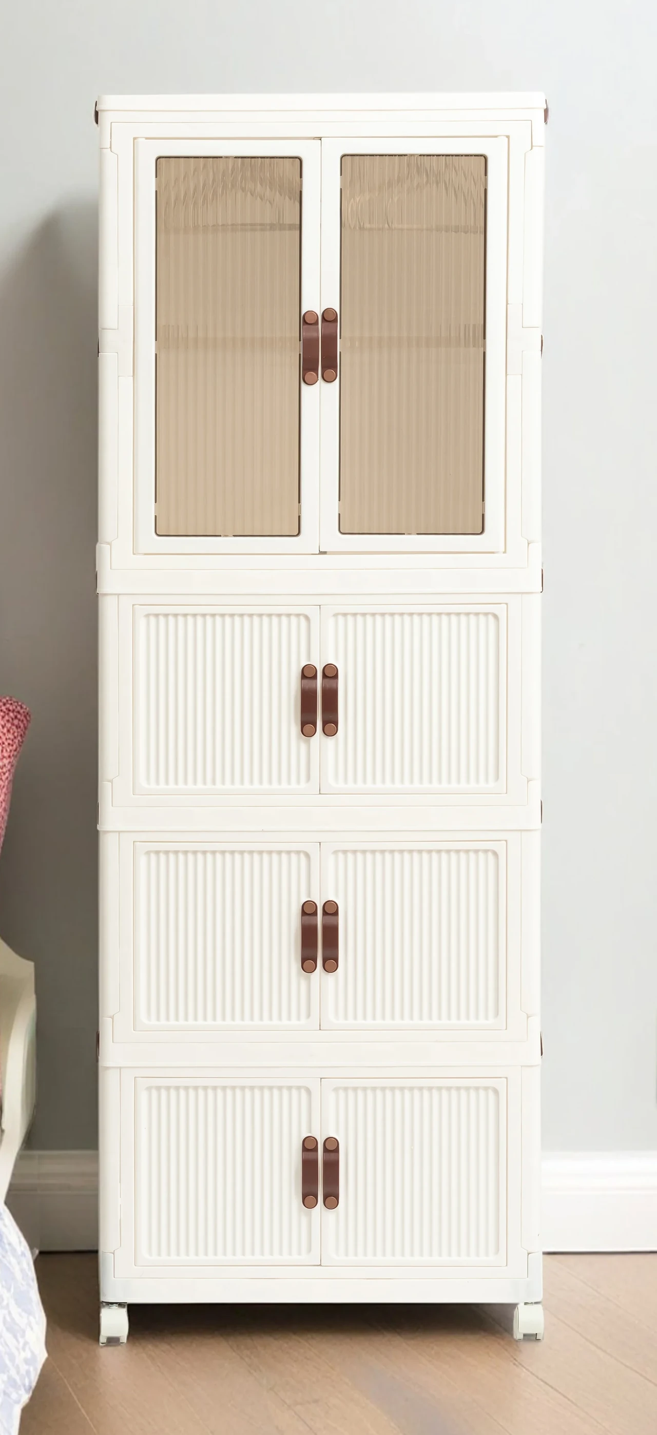 White Plastic Storage Cabinet with Glass Doors