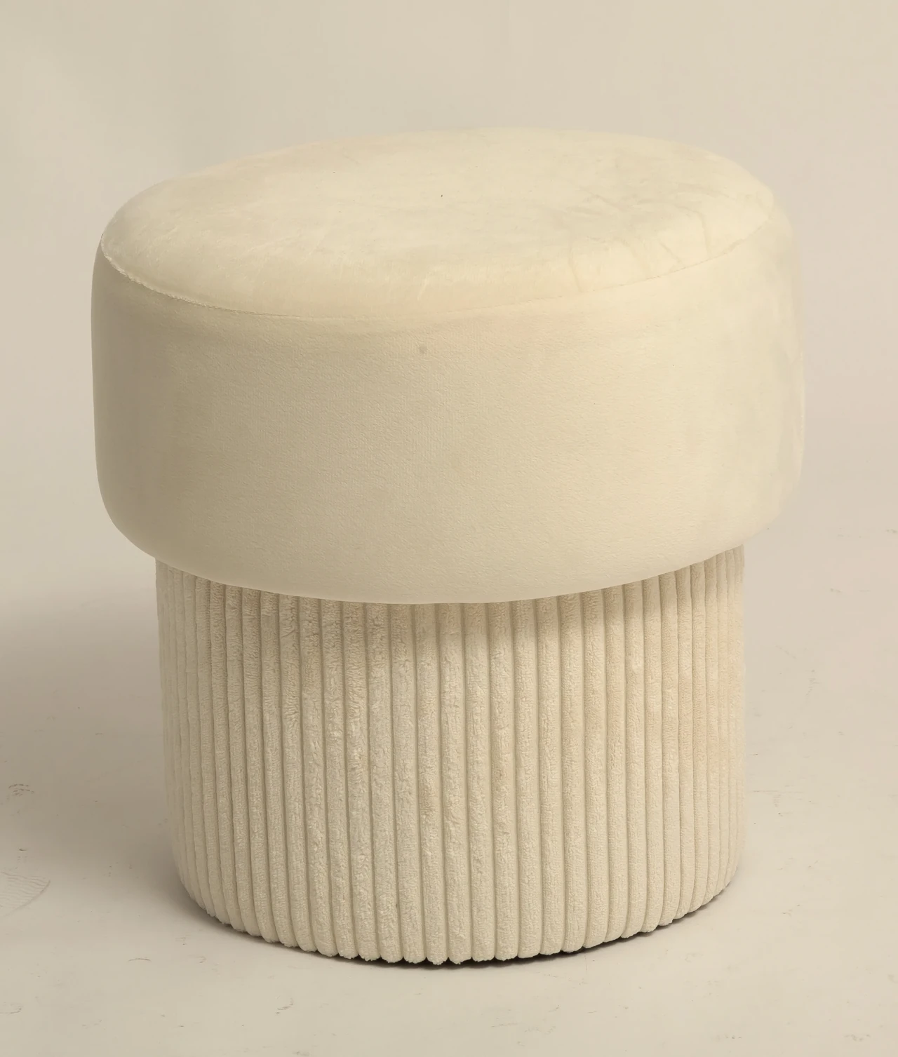 Round Upholstered Stool with Ribbed Base