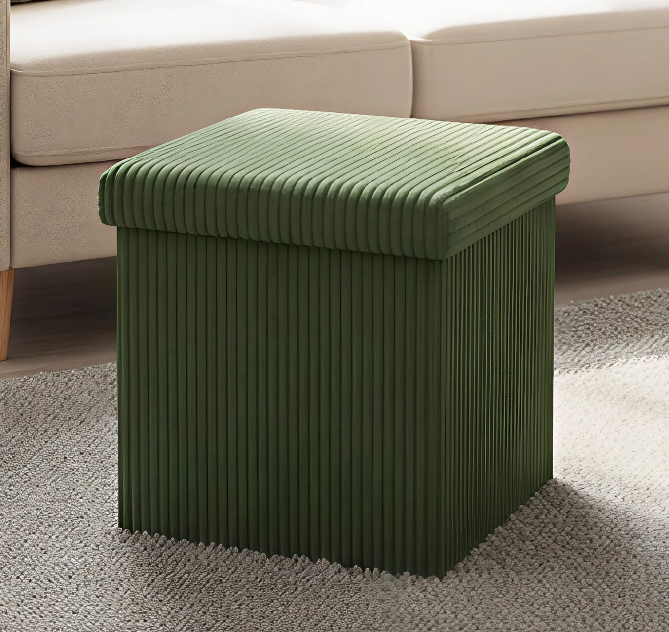 Pleated Fabric Storage Ottoman