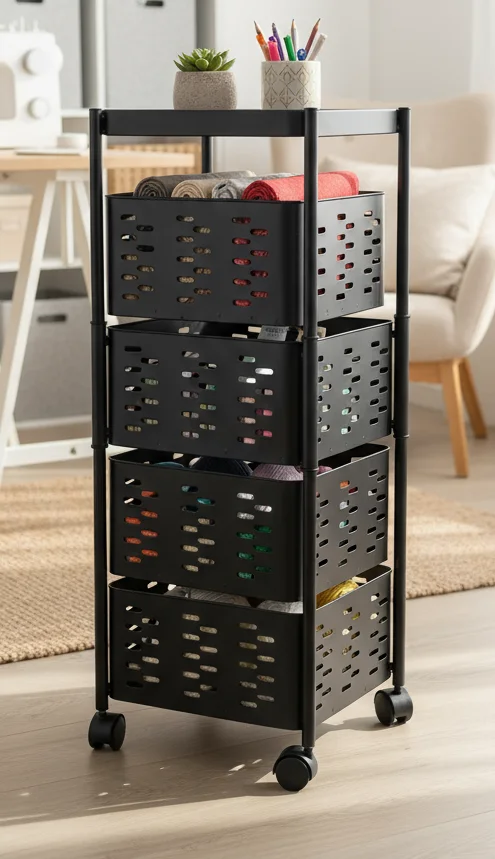 4-Tier Rolling Storage Cart with Perforated Drawers