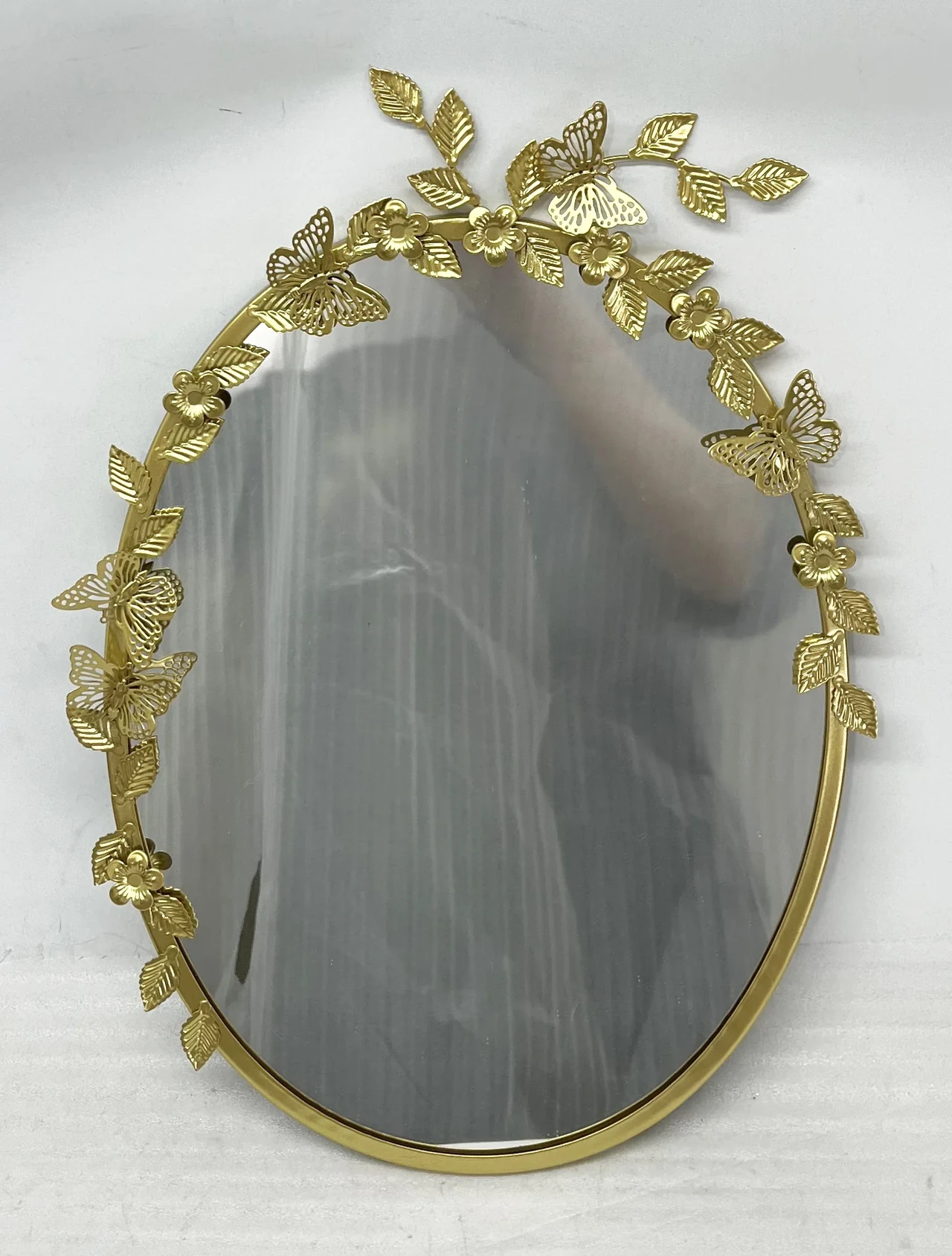 Gold Butterfly Floral Decorative Oval Wall Mirror