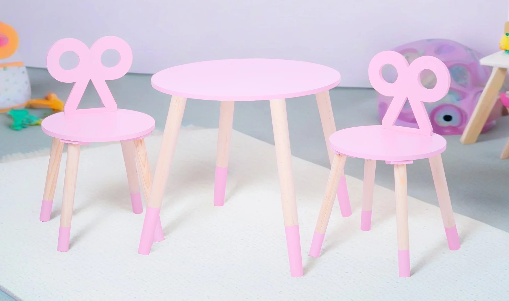 Children's Wooden Table and Chair Set with Bow Back