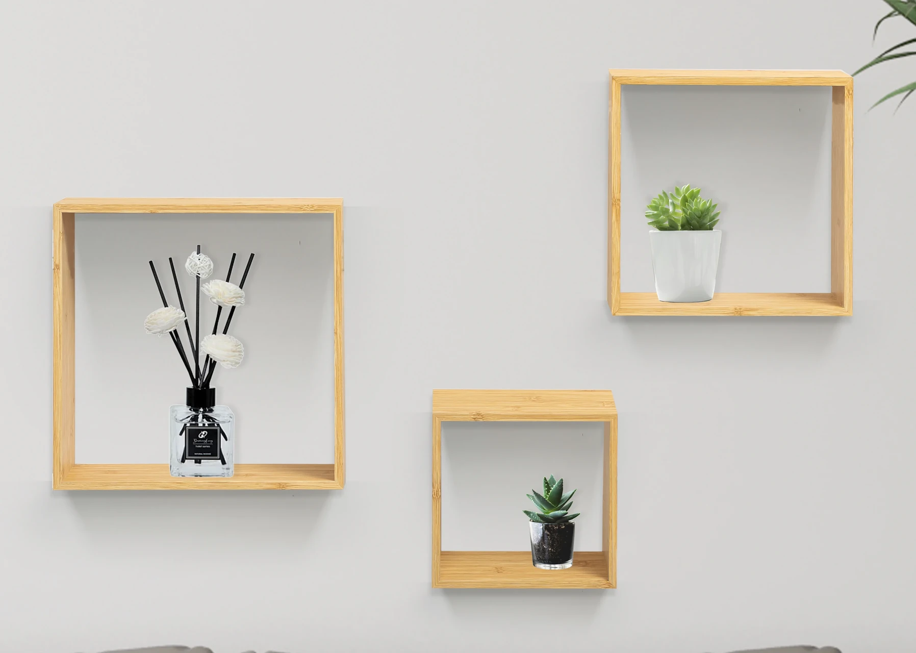 Bamboo Wall Mounted Shelf Set