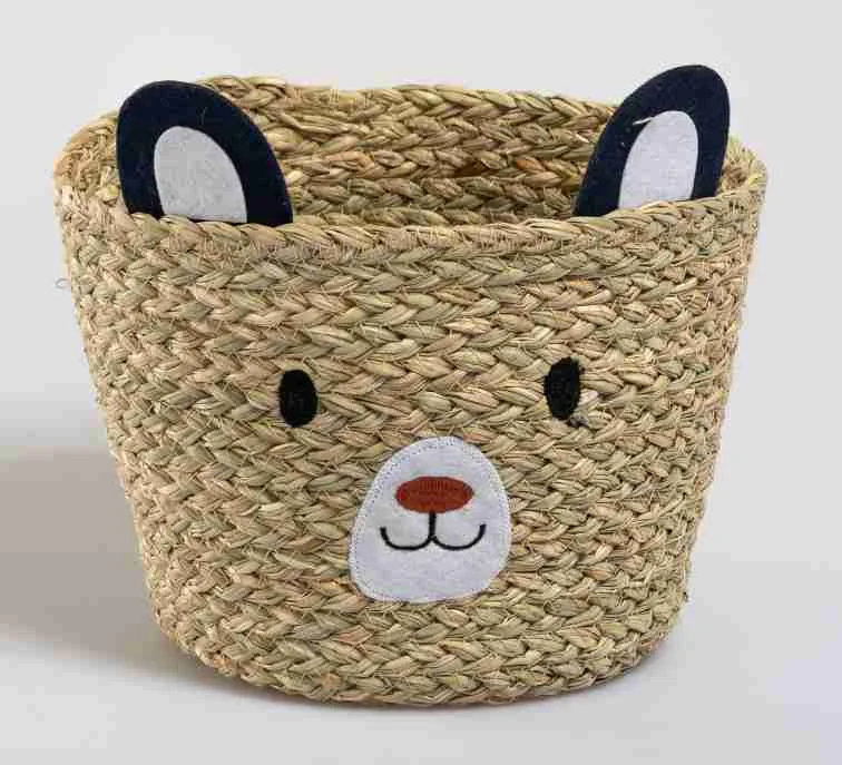 Woven Seagrass Bear Face Storage Basket
