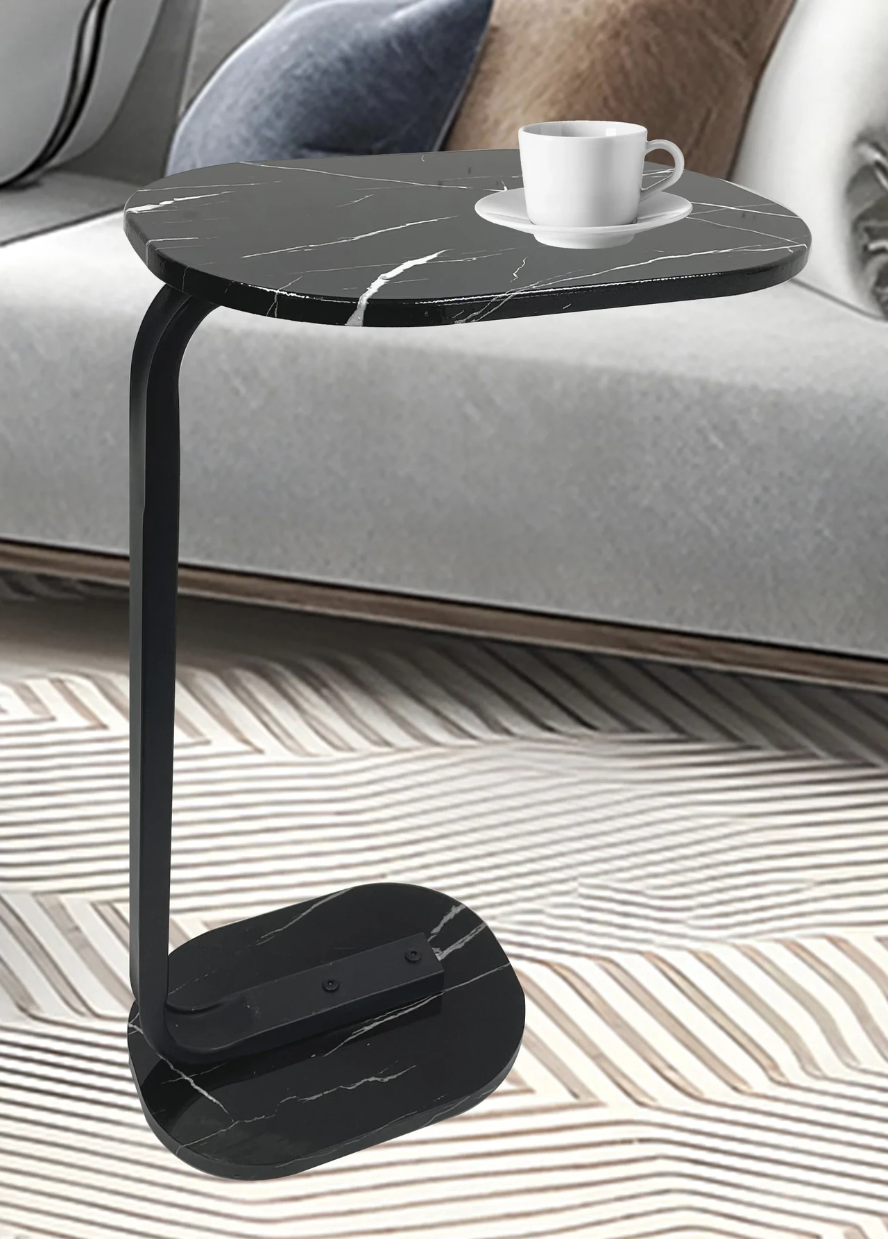 Marble Top Side Table with Curved Metal Leg