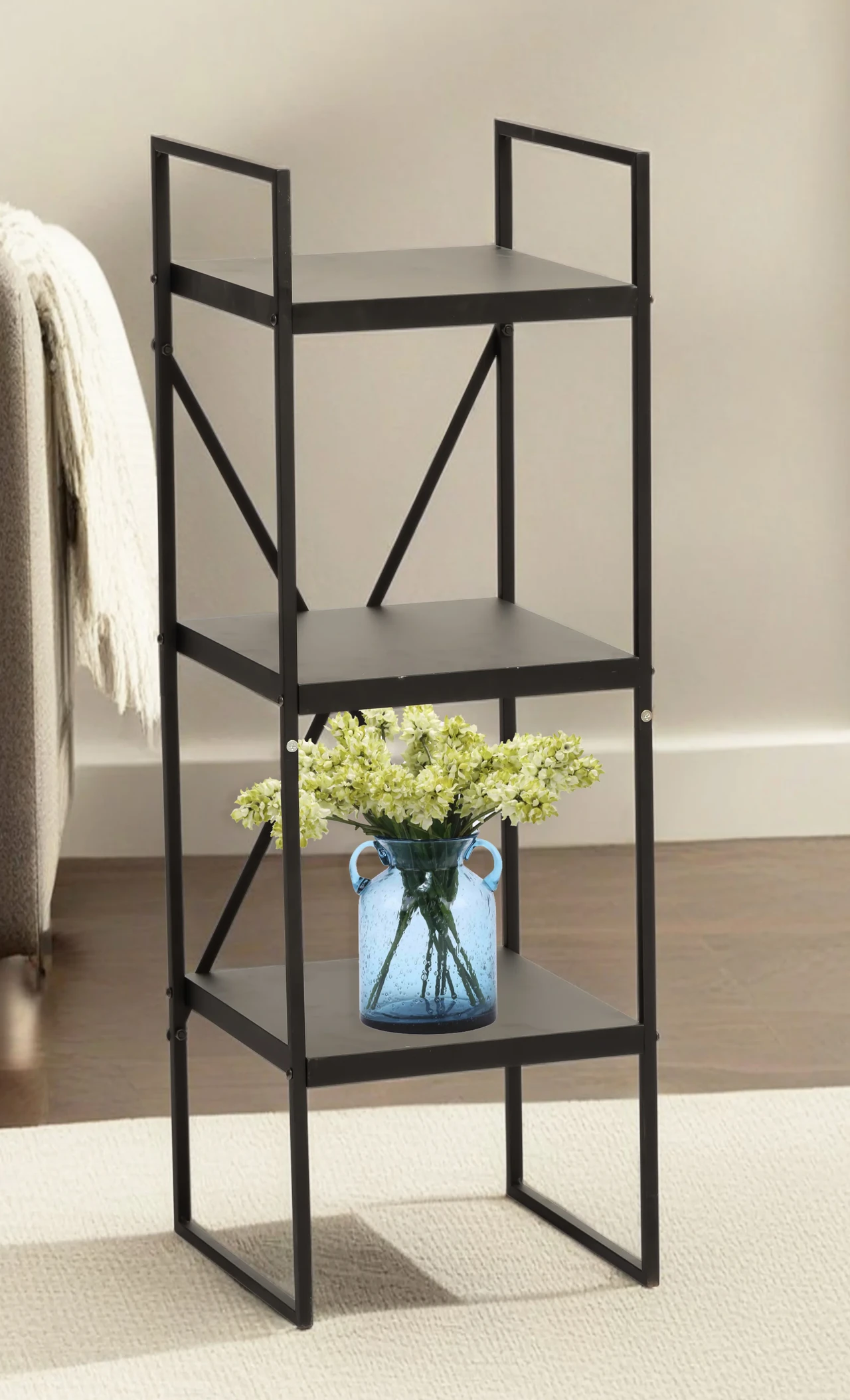 3-Tier Black Metal Shelving Unit
