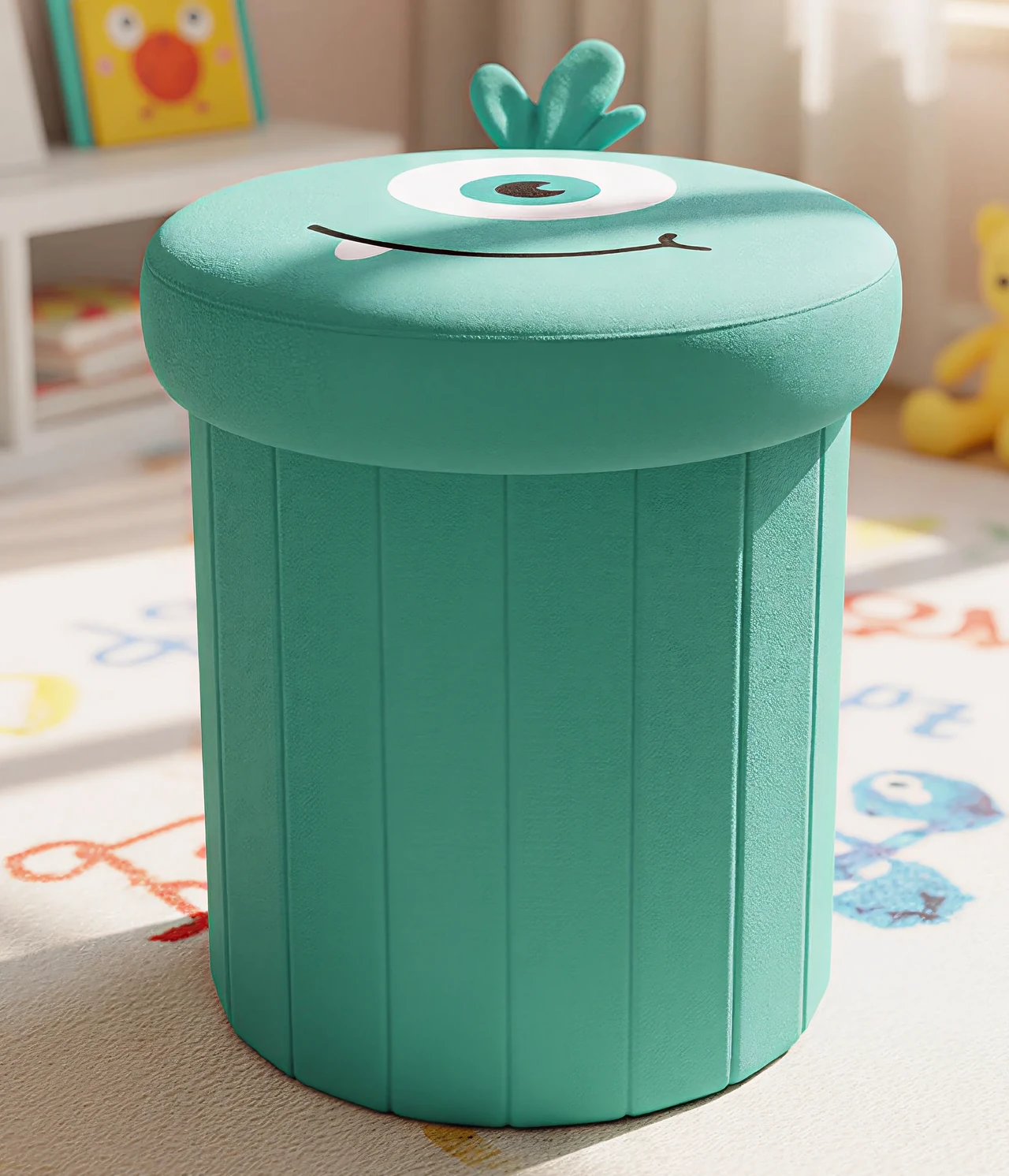 Kids Storage Ottoman with Monster Face Design