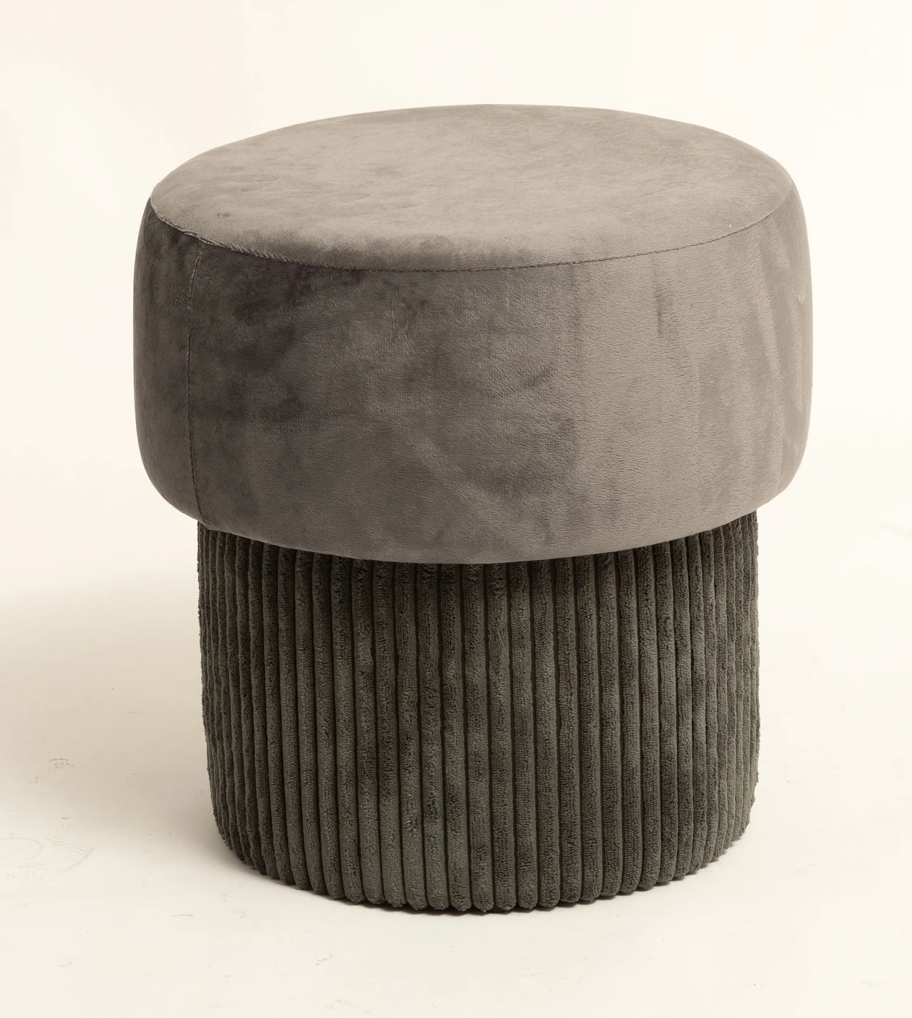 Grey Round Velvet Corduroy Ottoman Stool