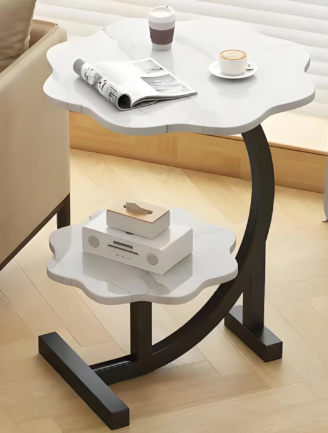 Two-Tier Cloud-Shaped Marble Top Side Table